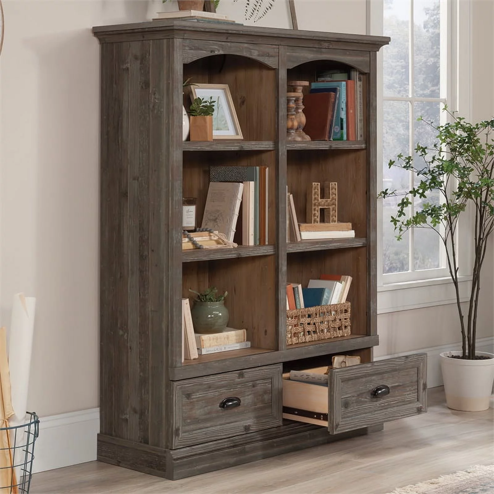 Sauder Sonnet Springs Engineered Wood Bookcase in Pebble Pine
