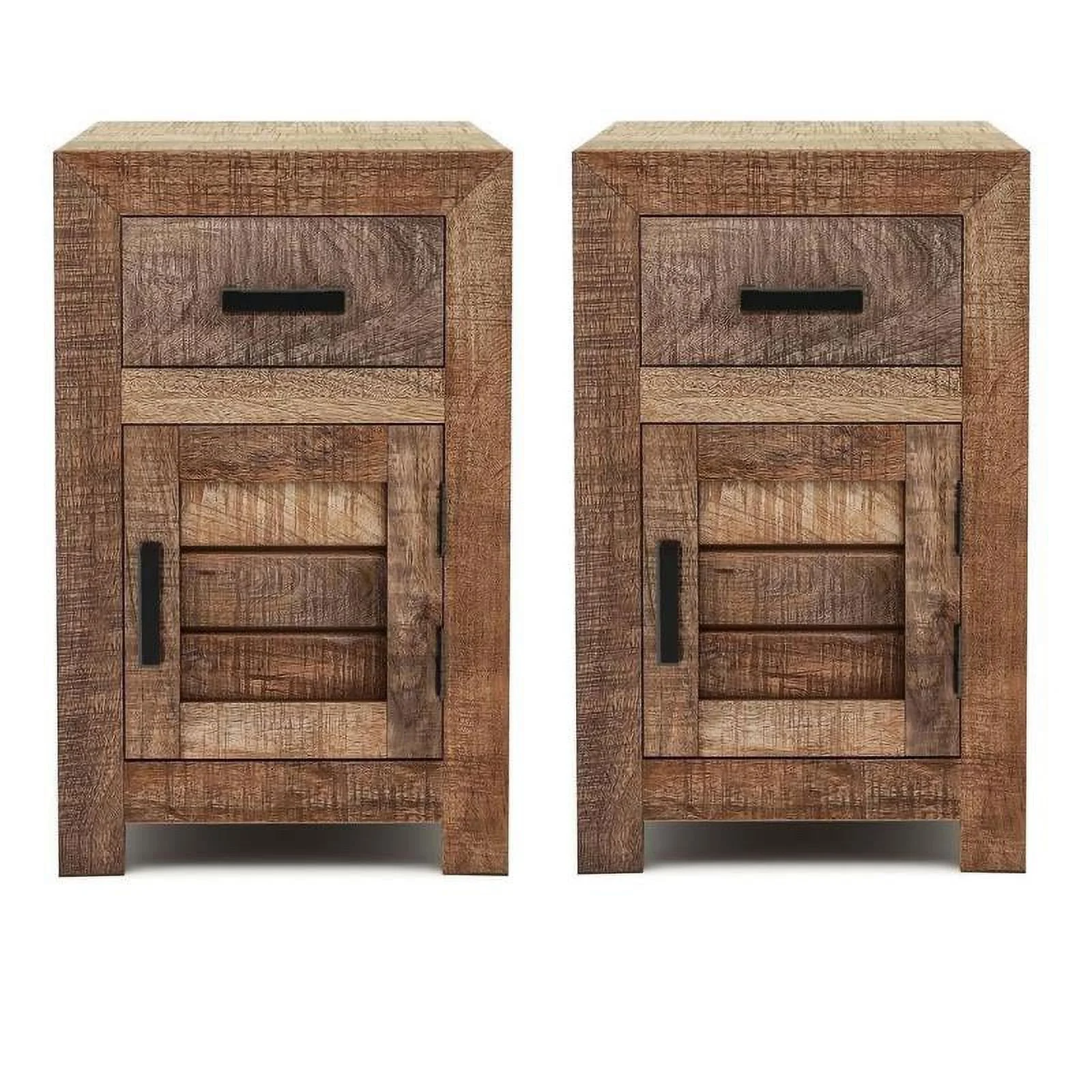 Home Square Rustic Solid Wood Storage Side Table in Natural Tone - Set of 2