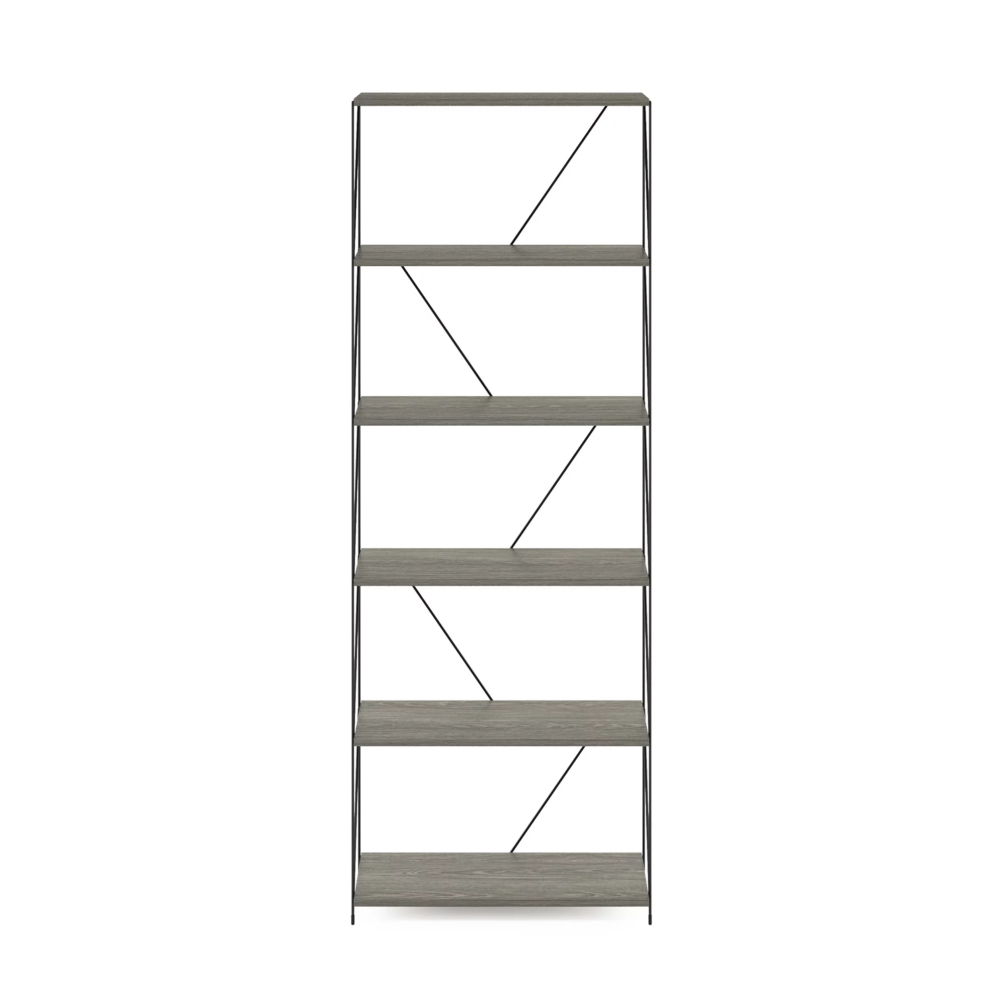 Furinno Besi 6-Tier Industrial Multipurpose Shelf Display Rack with Metal Frame, Wide, Finn Oak