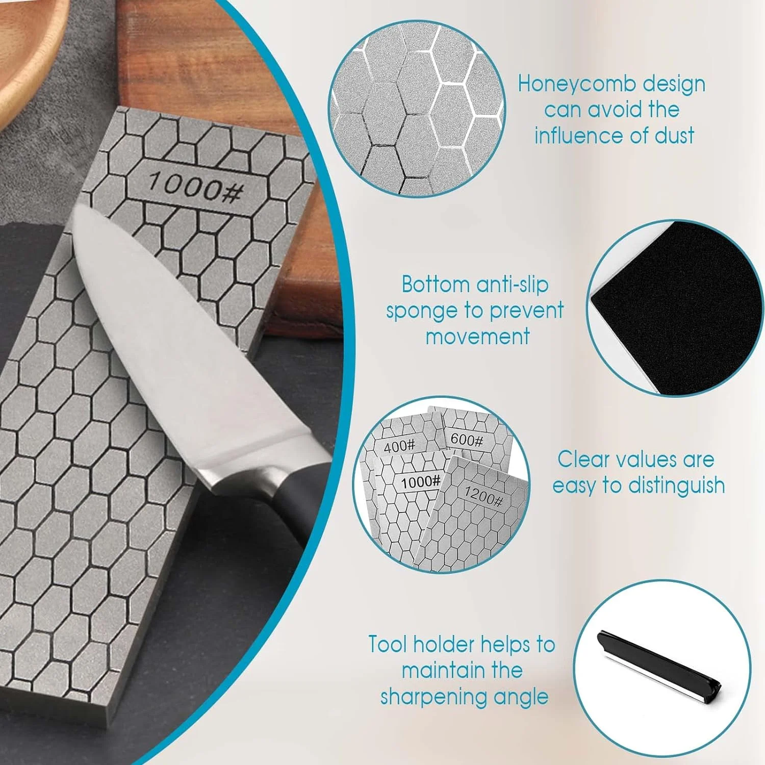 Double-Sided Diamond Sharpening Bench Stone, Grind Kitchen Knife Sharpener, Grit Sharpening Stone, Grit Knife and Tool Sharpener