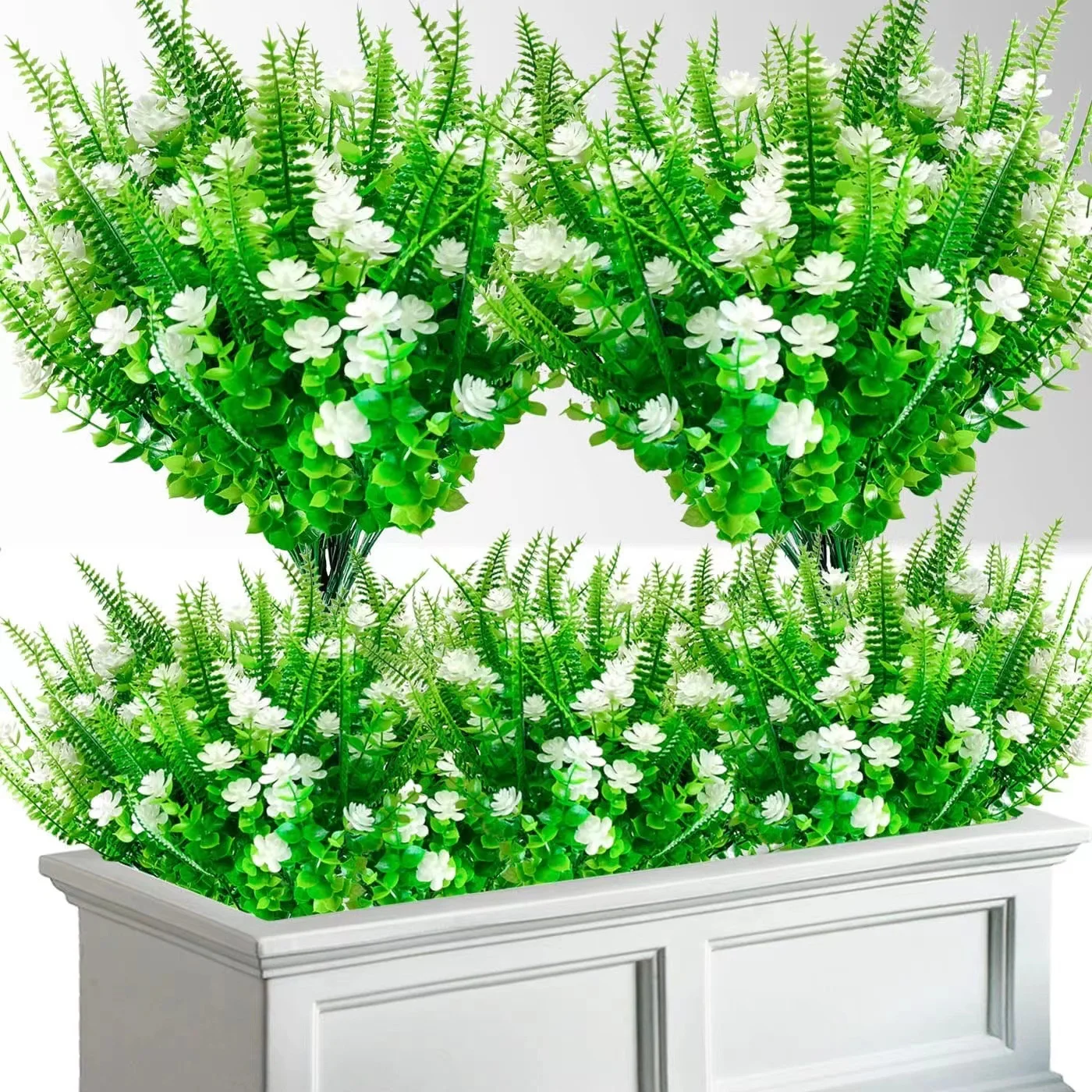 ZOELNIC Artificial Flowers for Outdoors, 6 Bundles Artificial Outdoor Plants UV Resistant Fake Plastic Flowers for Hanging Planter, Window Box Pot, White