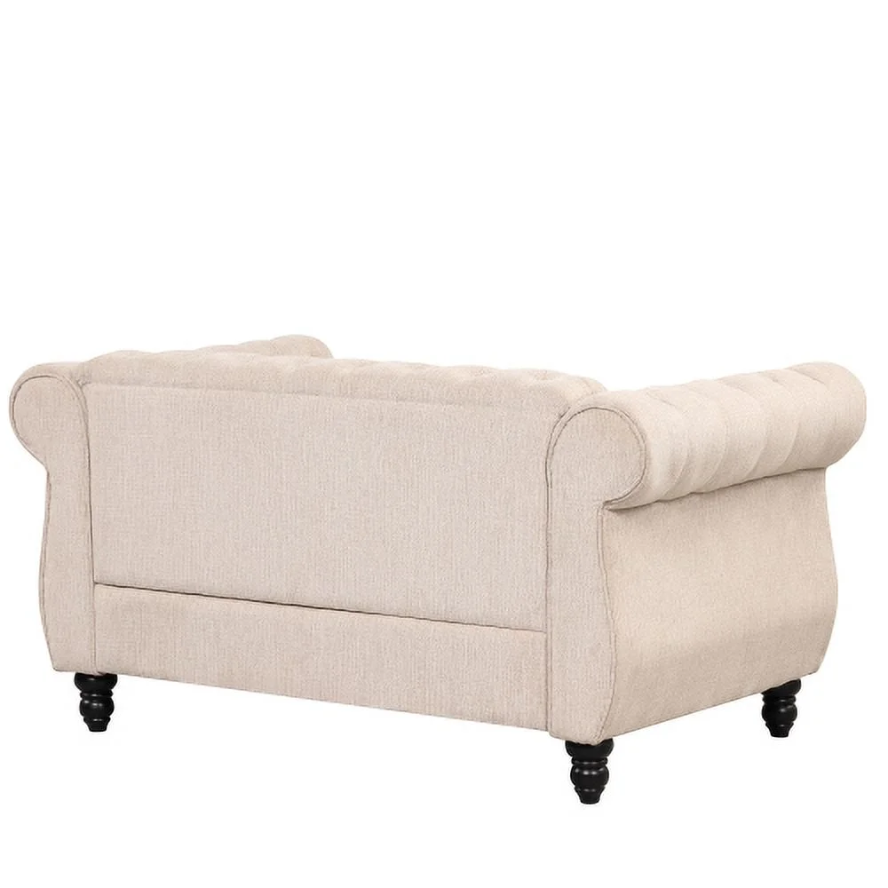 JHOOTUUO 39” modern sofa Dutch plush upholstered sofa  solid wood legs  buttoned tufted backrest  beige