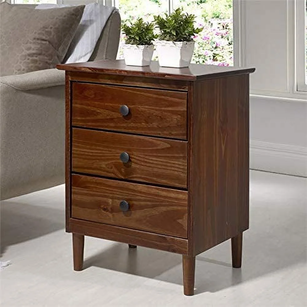 Modern 3 Drawer Wood Nightstand Bedroom Side End Table in Walnut