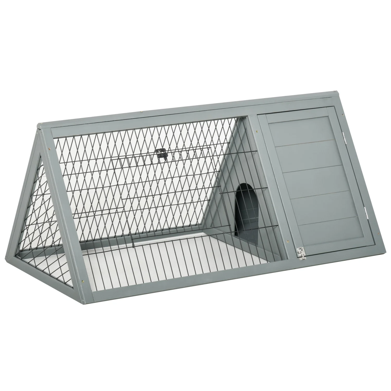ZJbiubiuHome PawHut 46” x 24” Wooden -Frame Outdoor Rabbit Cage Small Animal Hutch with Outside Run & Ventilating Wire  Grey