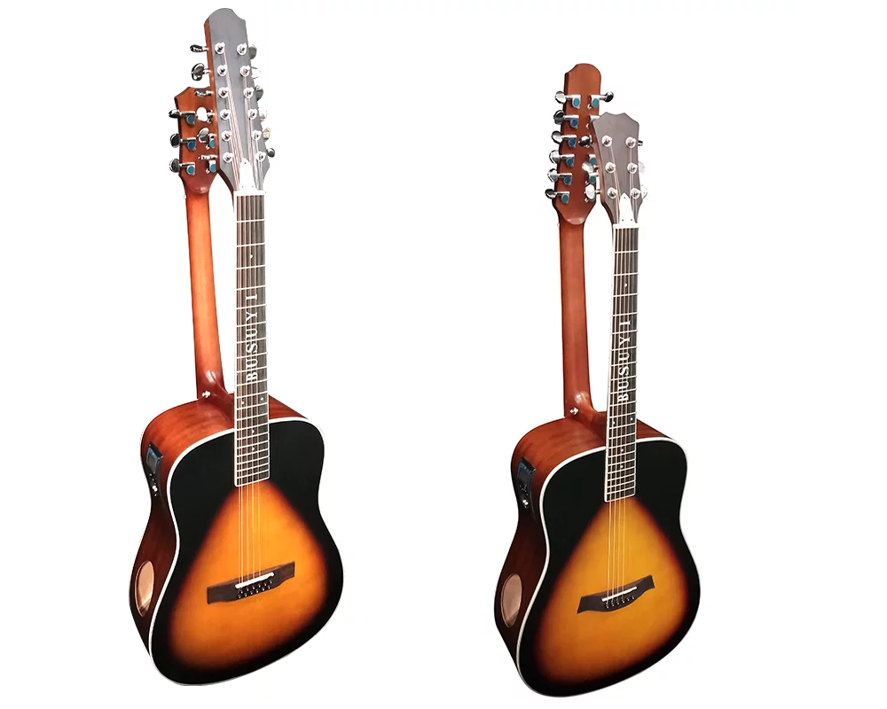 12 String Acoustic / 6 String Acoustic, Double Sided, Travel, Dreadnought , Busuyi Guitar, (Sunset) All Levels