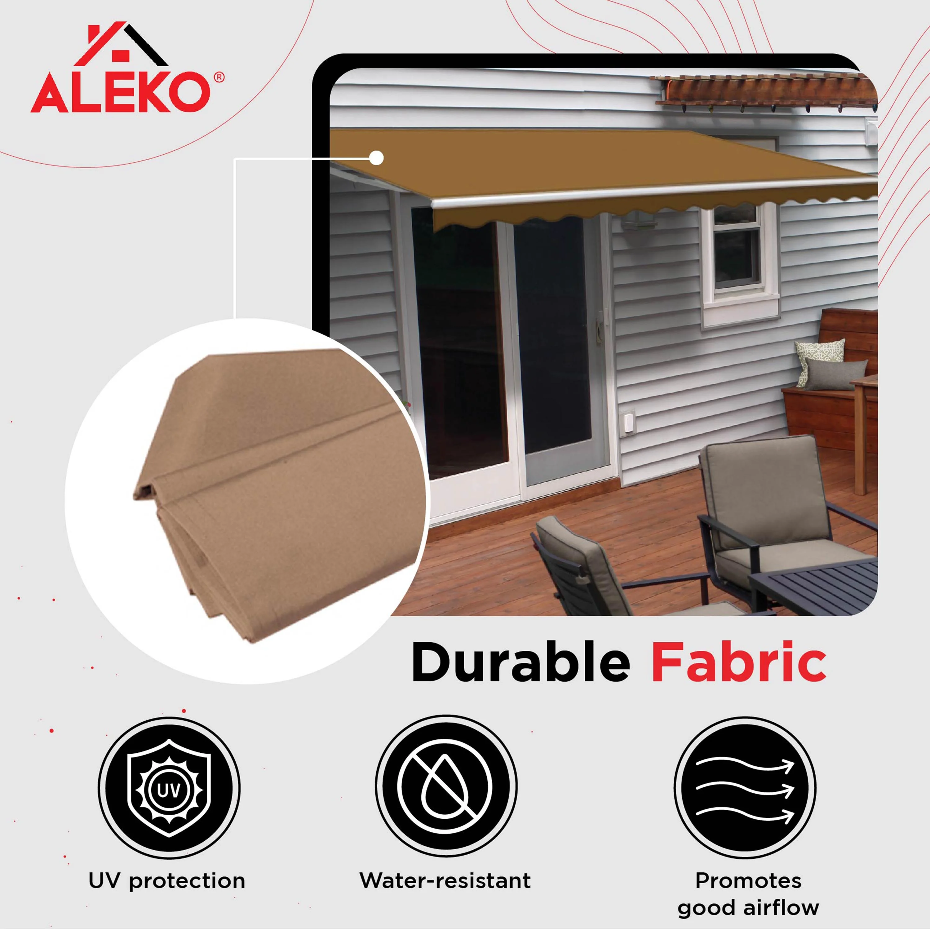 ALEKO 20'x10' Retractable Awning Fabric Replacement, Sand Color