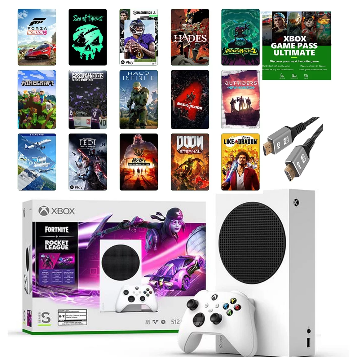 2023 Newest Edition Microsoft Xbox-Series-S 512GB SSD– Fortnite & Rocket League Bundle with Xbox Game Pass Ultimate: 1 Month and ETECHG High Speed HDMI Cable