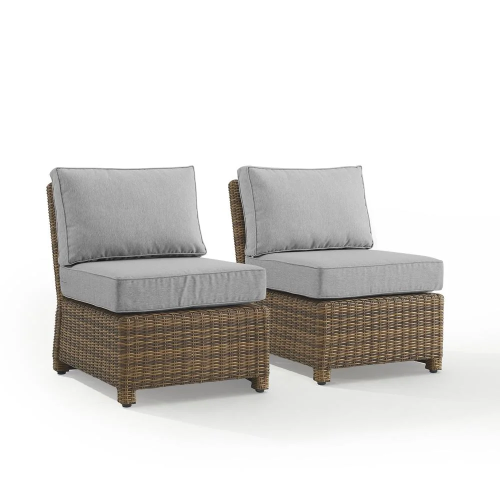 Crosley Furniture Bradenton Armless Patio Chair in Gray and Brown (Set of 2)