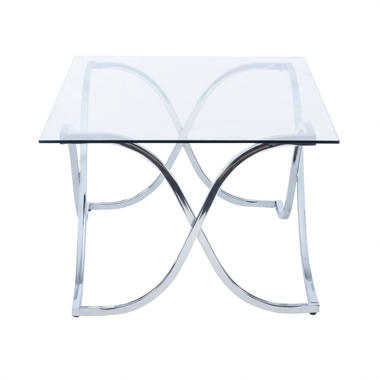Linon Finley Glass Coffee and 2 End Table Set with Twisted Legs in Shiny Chrome
