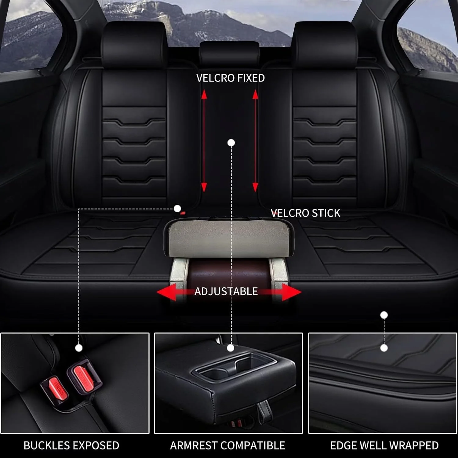 AOMSAZTO Fit for Subaru Outback 2010-2024 Car Seat Cover 5-seat Faux Leather Full Set Compatible Airbag(Black）