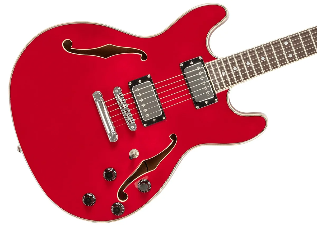 Monoprice Indio Boardwalk Hollow Body Electric Guitar - Trans Red, With Gig Bag