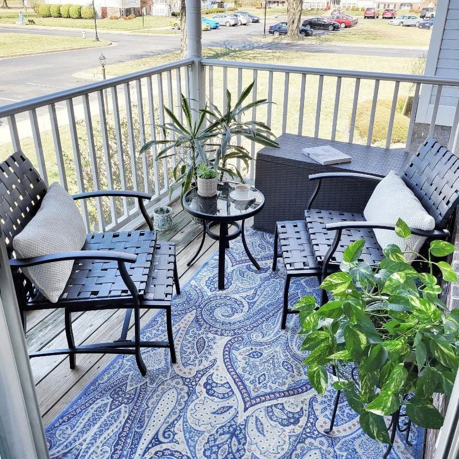 MF Studio 5 Pieces Patio Furniture Conversation Set with 2 Pieces Strapping Chairs, 2 Pieces Strapping Ottoman and 1 Piece