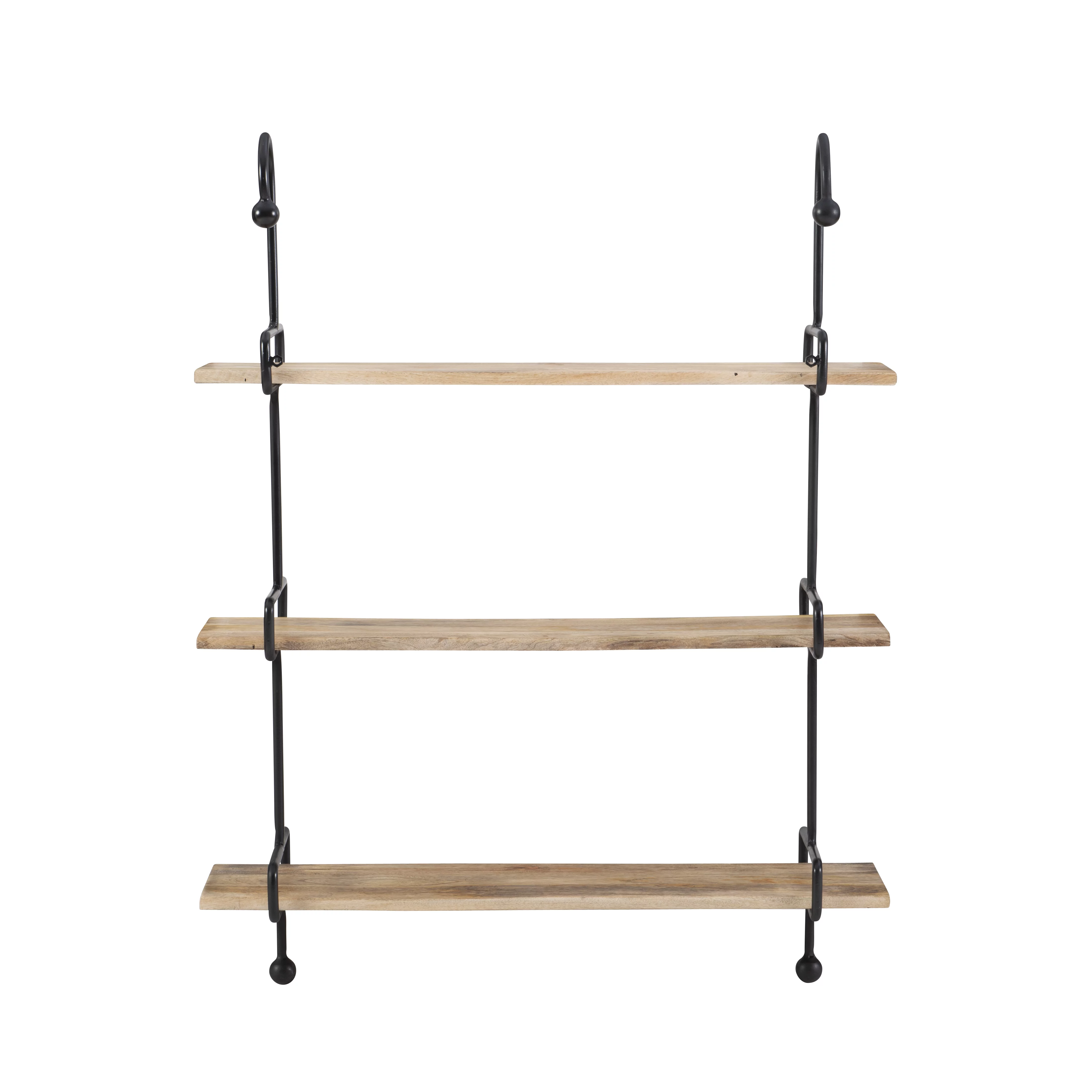 Wrenn 3-Tier Wall Shelves, Black Metal with Natural Mango Wood