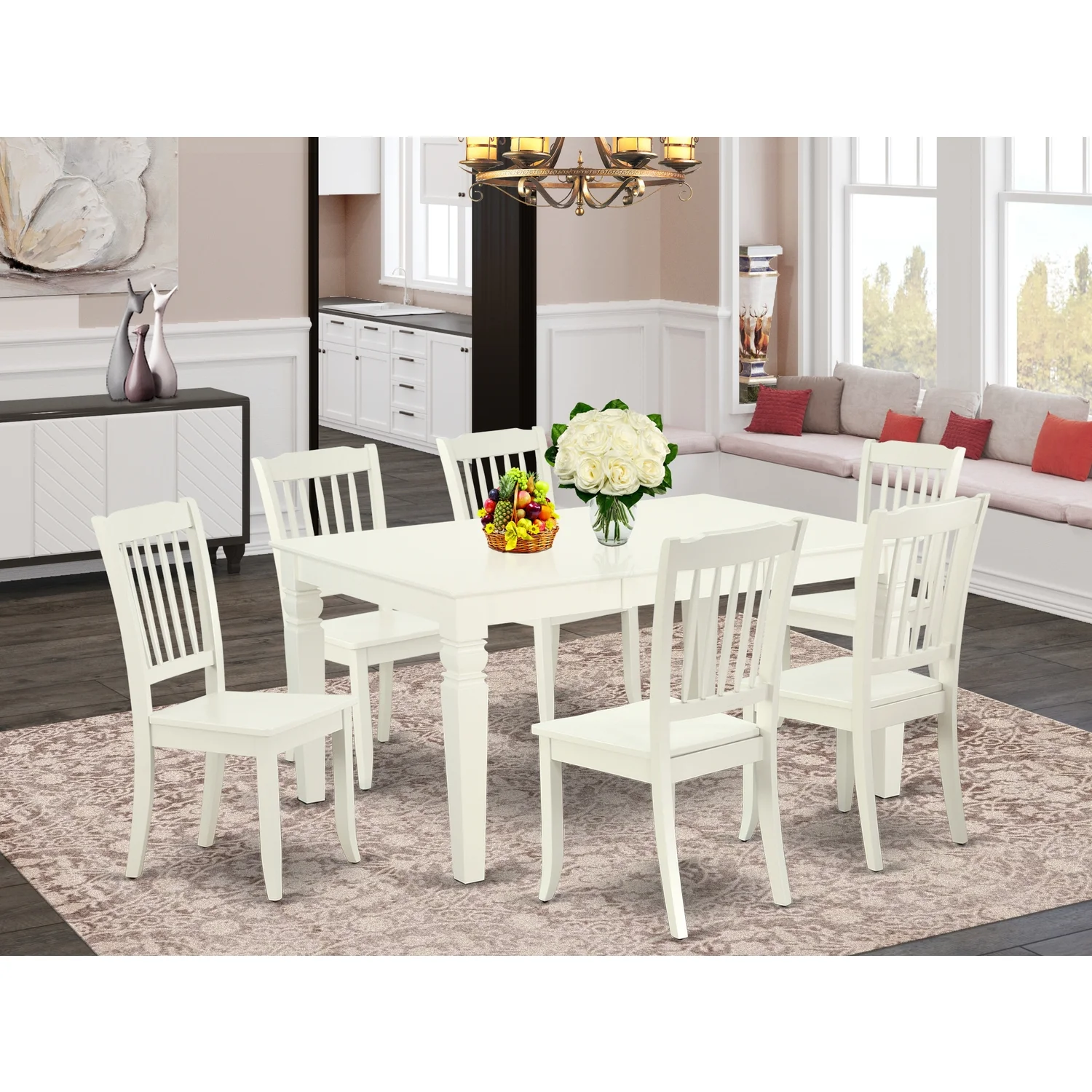 East West Furniture Weston 7-piece Wood Dining Room Set in Linen White
