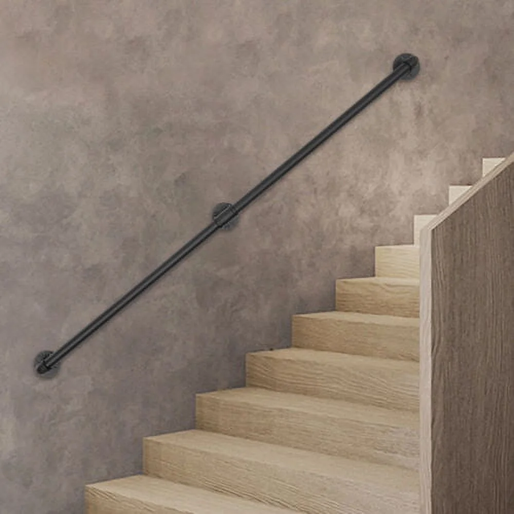 5ft Wall-mounted Handrail Stair Hand Rails Staircase Pipe Metal Handrail Black