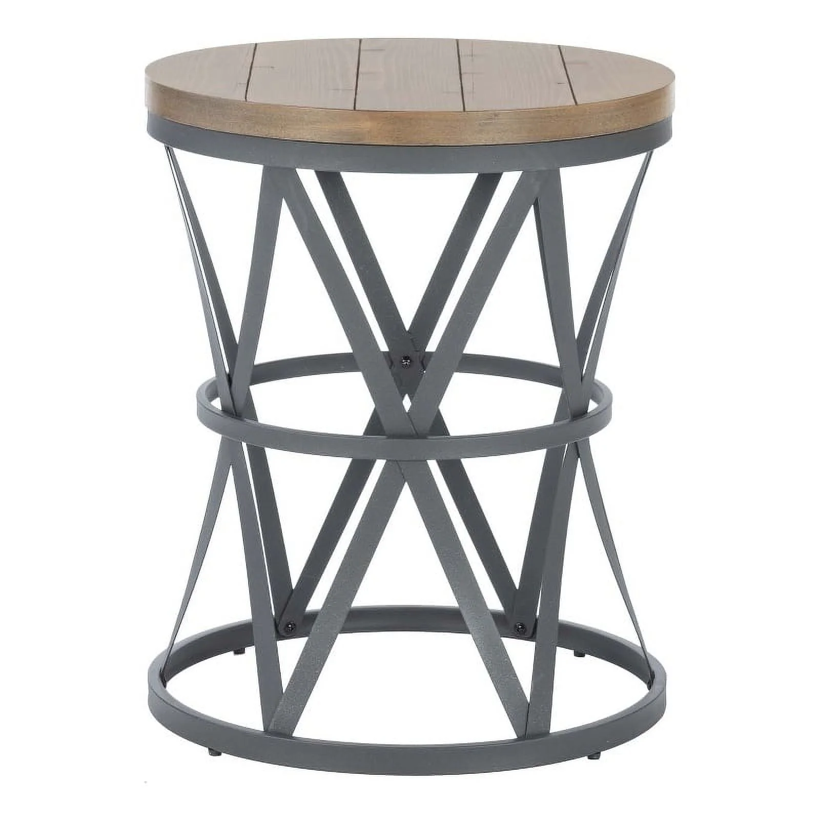 Linon Johns Round Metal and Wood Barrel Table in Gray
