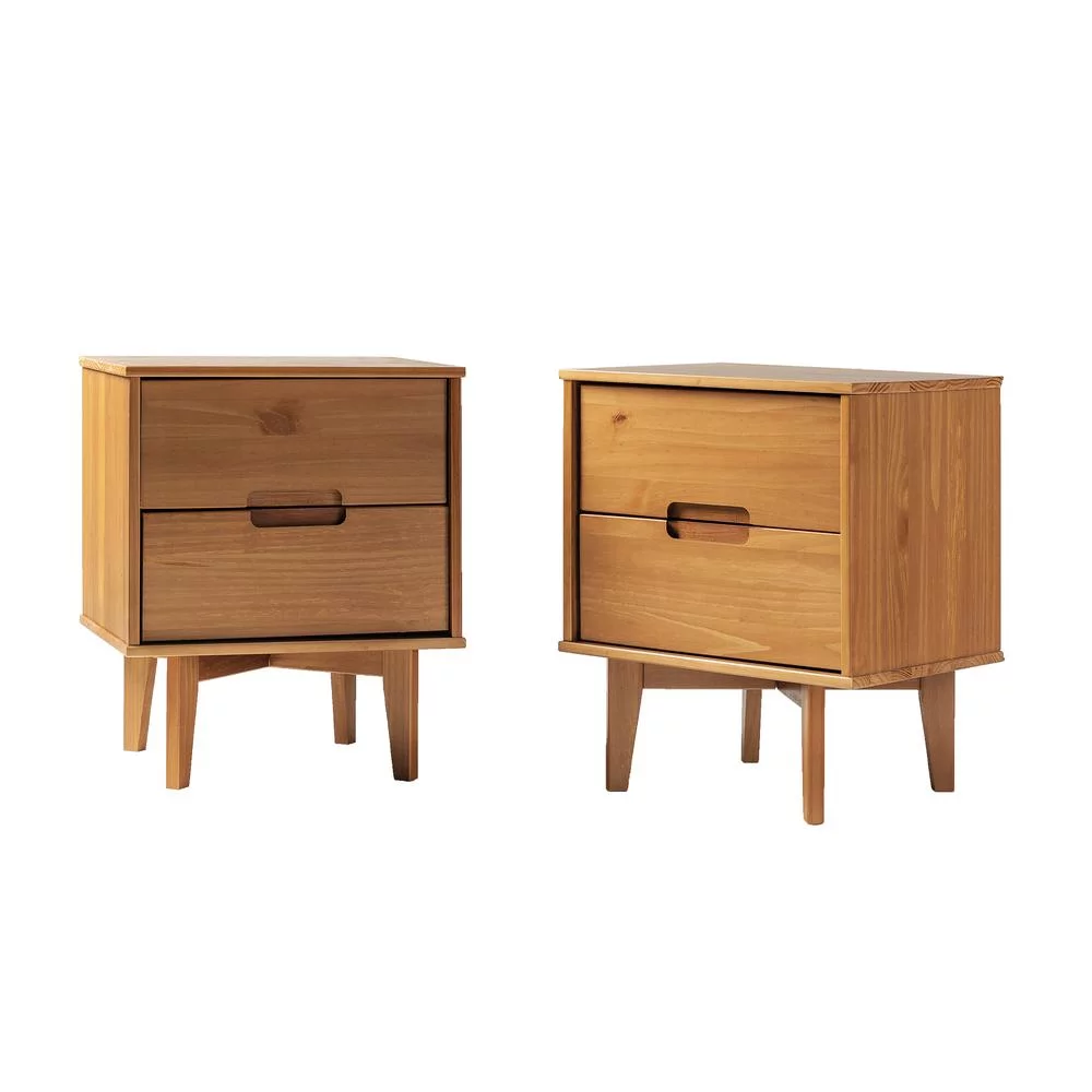 Walker Edison Sloane 2-Drawer Solid Wood Nightstands in Caramel (Set of 2)