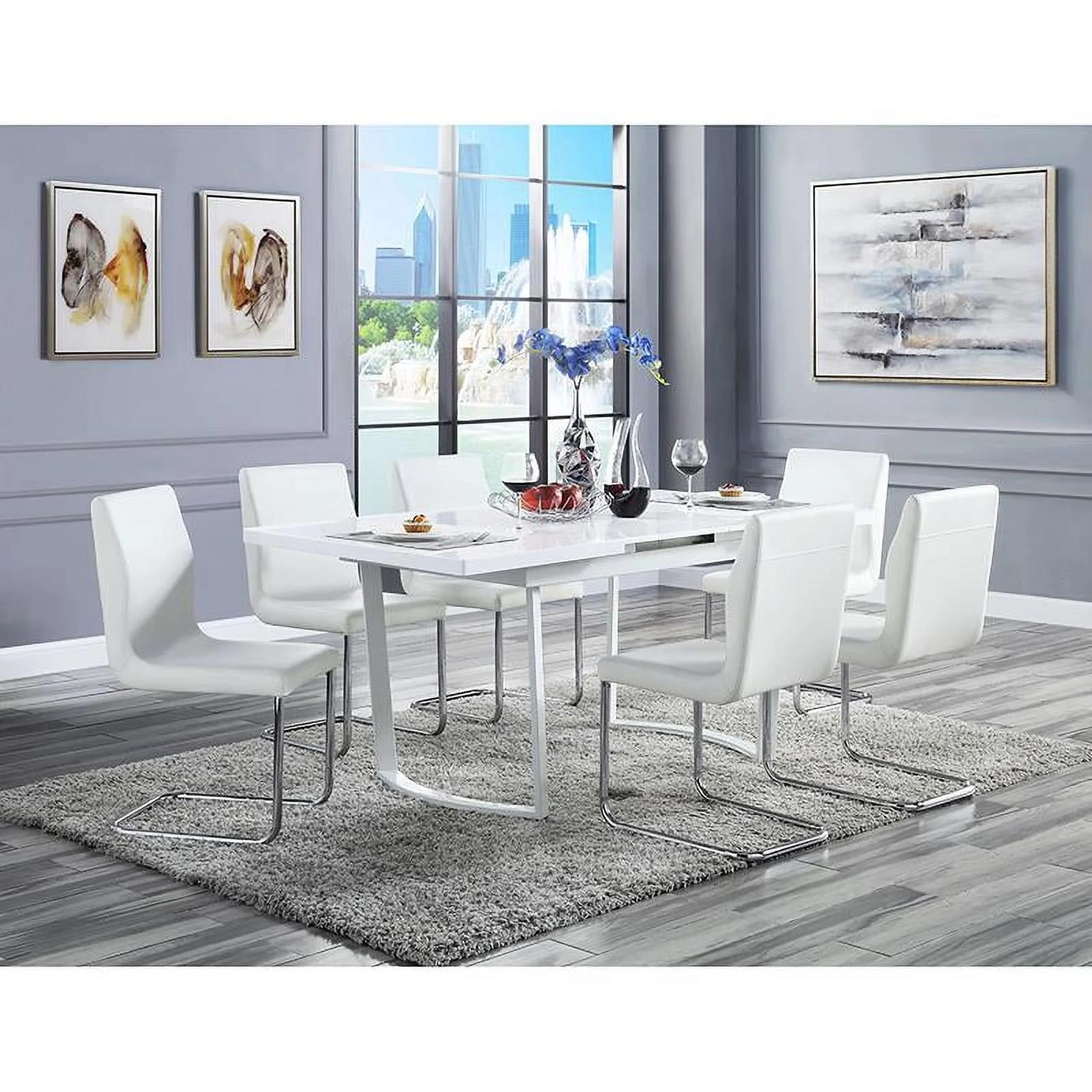 Pemberly Row Modern / Contemporary Dining Table in High Gloss White