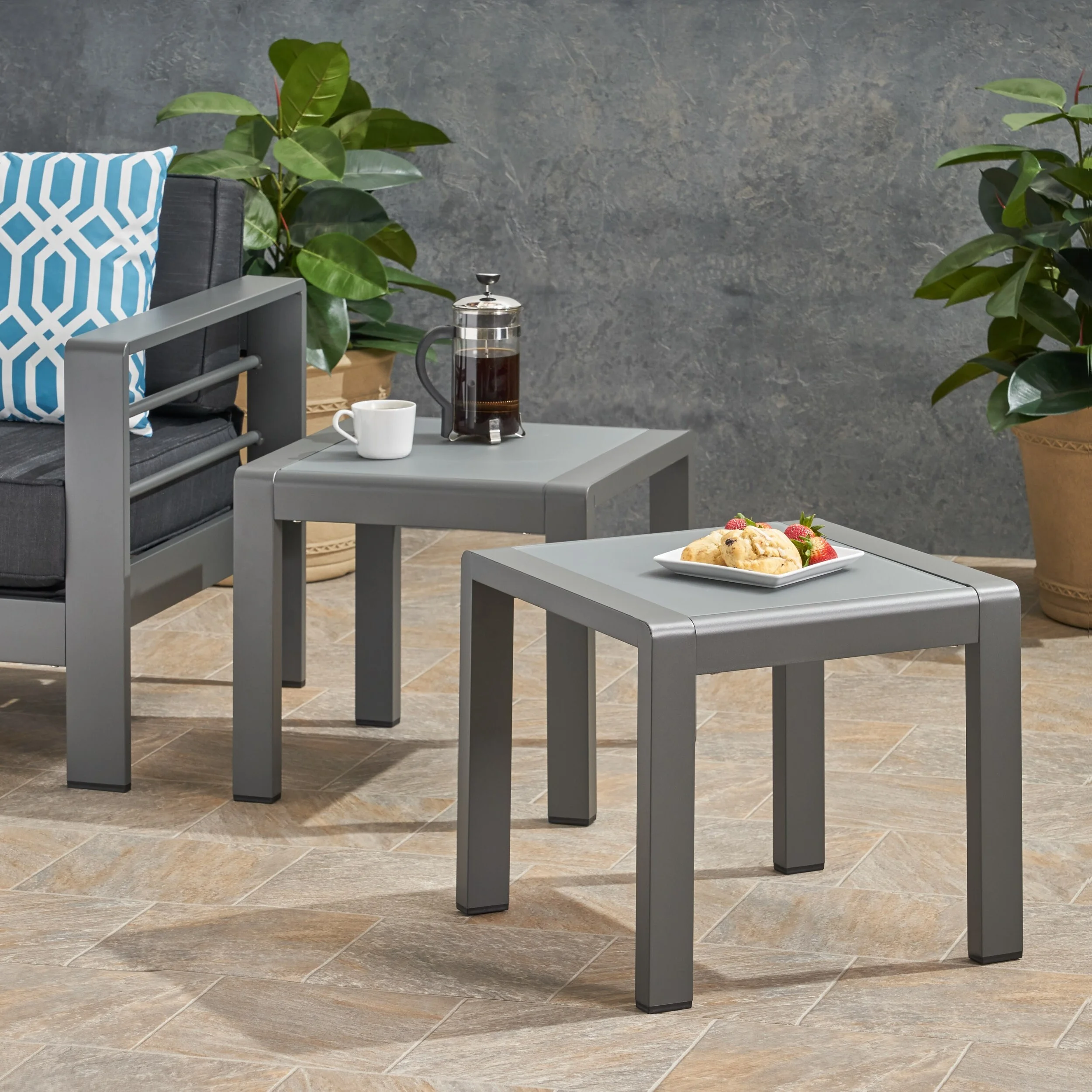 Christopher Knight Home Cape Coral Outdoor Aluminum Side Table (Set of 2) by  Gray Finish, Matte Gray