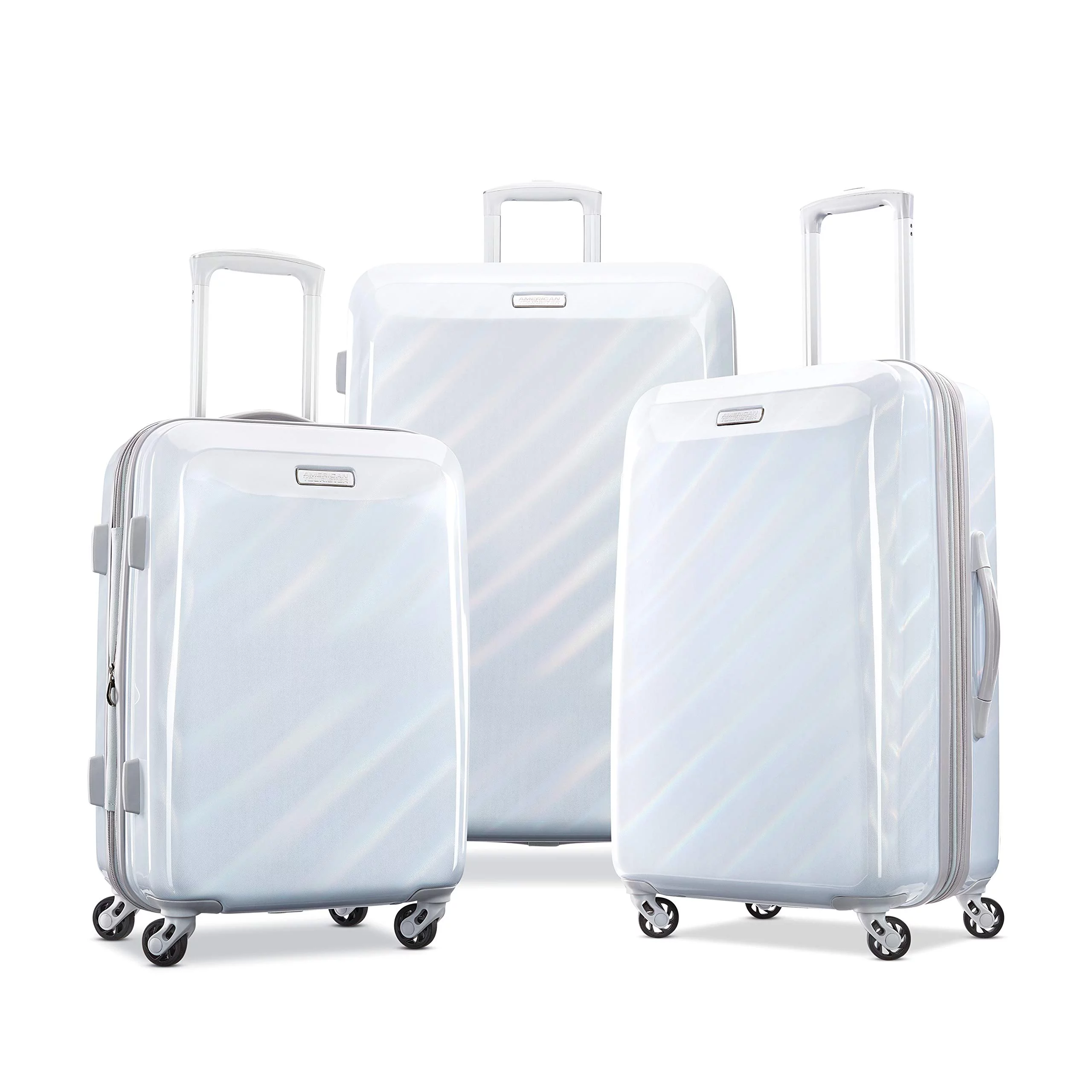 American Tourister Moonlight Hardside Expandable Luggage with Spinner Wheels (Iridescent White, 3-Piece Set (21/24/28))