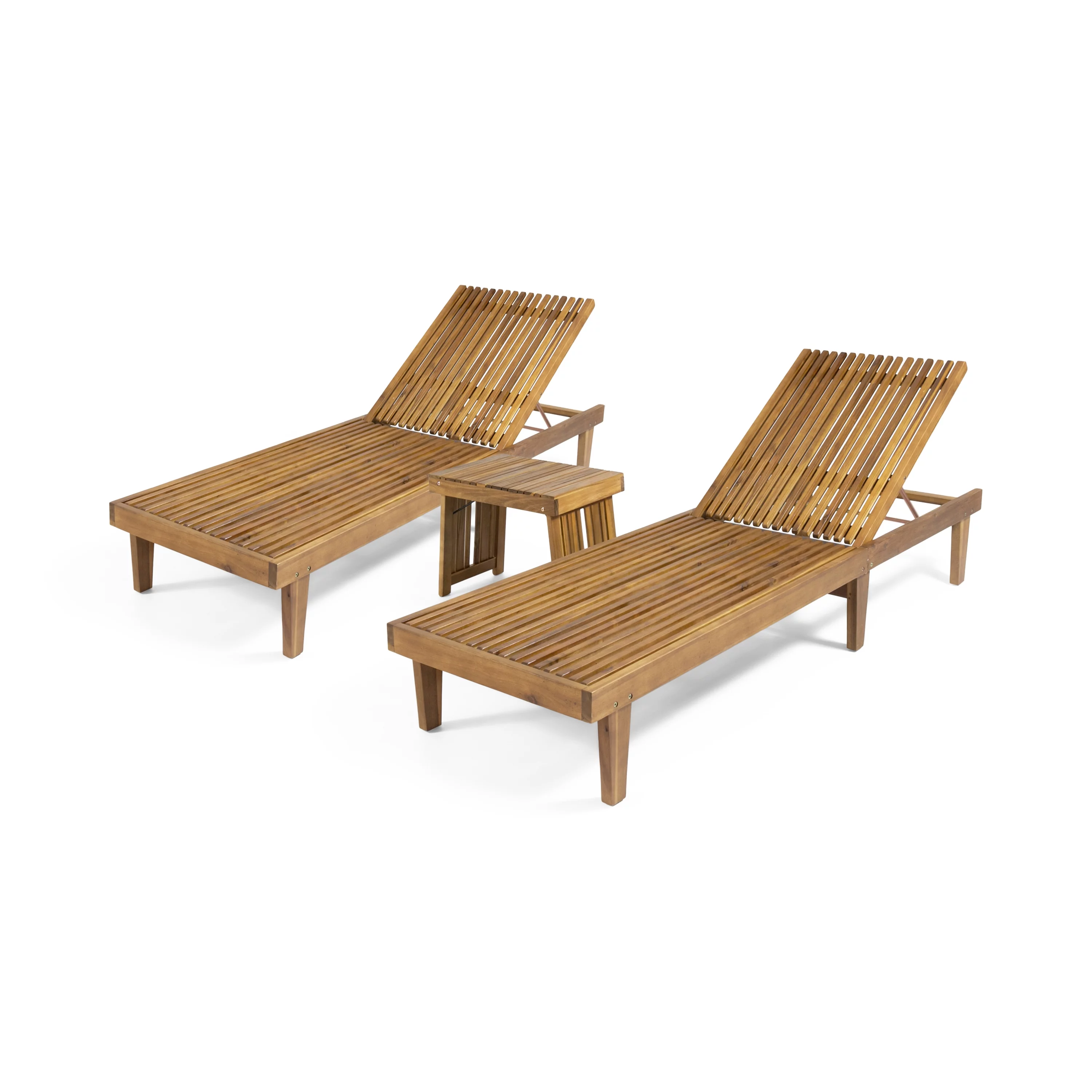 Noble House Nadine Outdoor Acacia Wood 3-Pc Chaise Lounge Set Teak