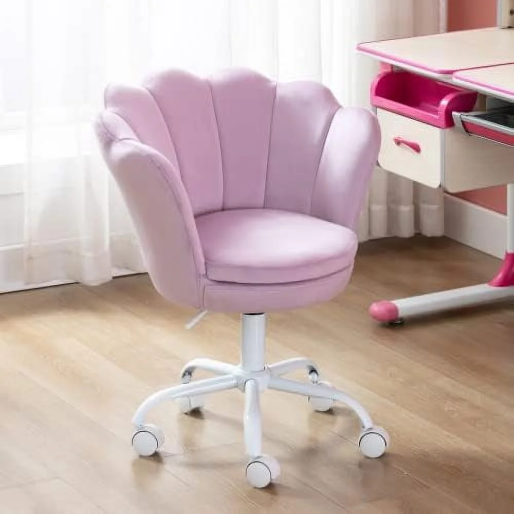 SQRTCV Velvet  Desk Chair  Cute Adjustable Task Chair Swivel Vanity Chair Child Computer Chair for Girls Bedroom/Make Up/Study Room  Light