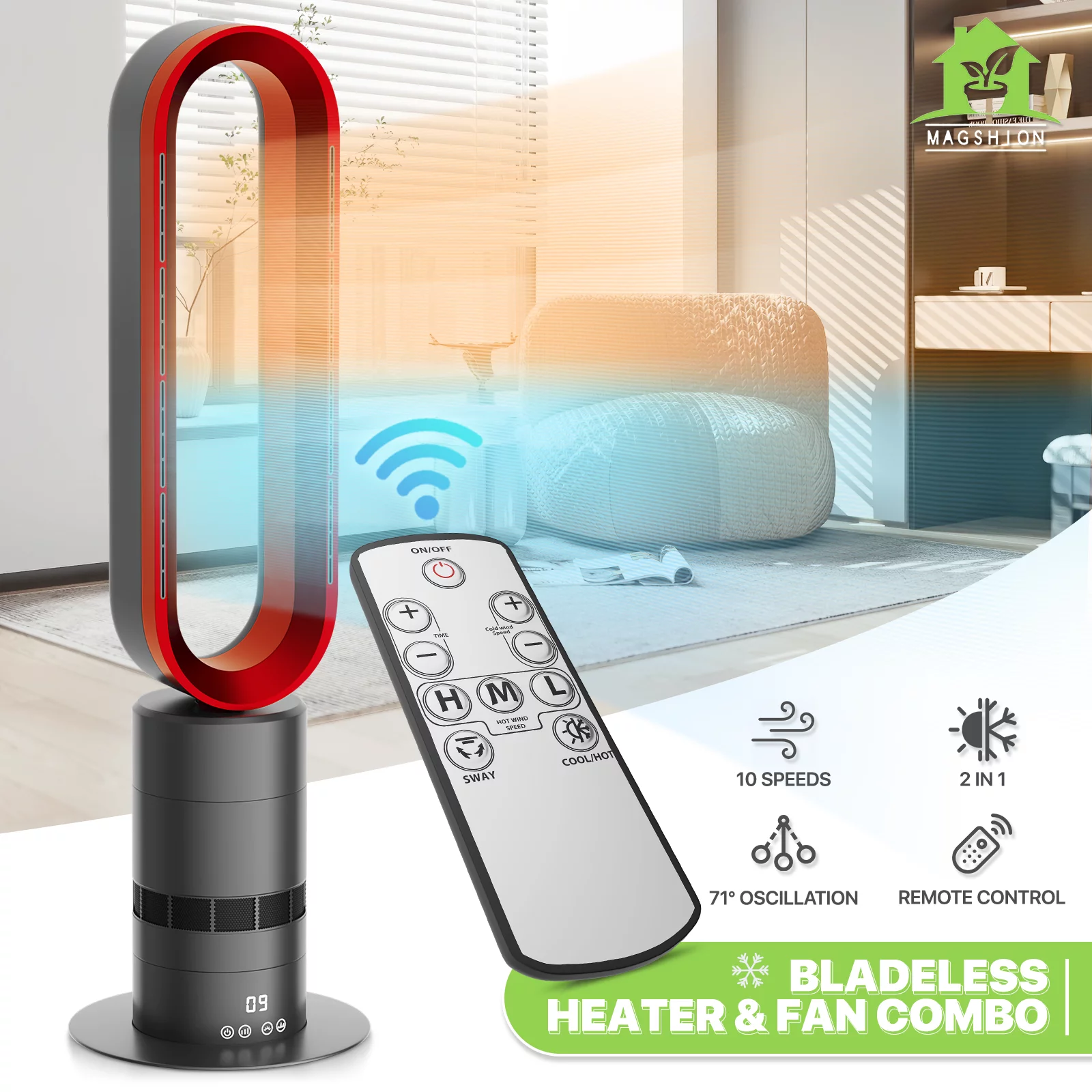 Magshion 2 in 1 Space Heater Bladeless Tower Fan, 31