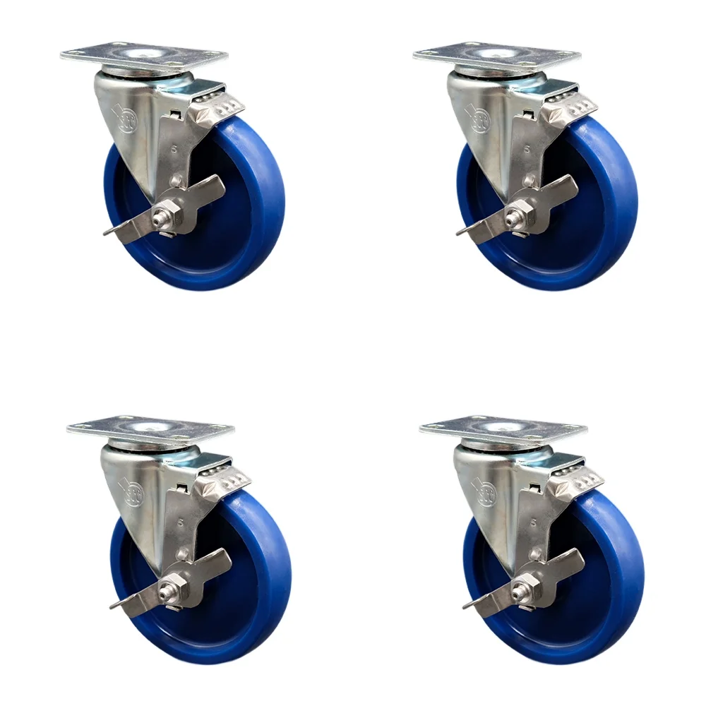 Solid Polyurethane Swivel Top Plate Caster Set of 4 w/5