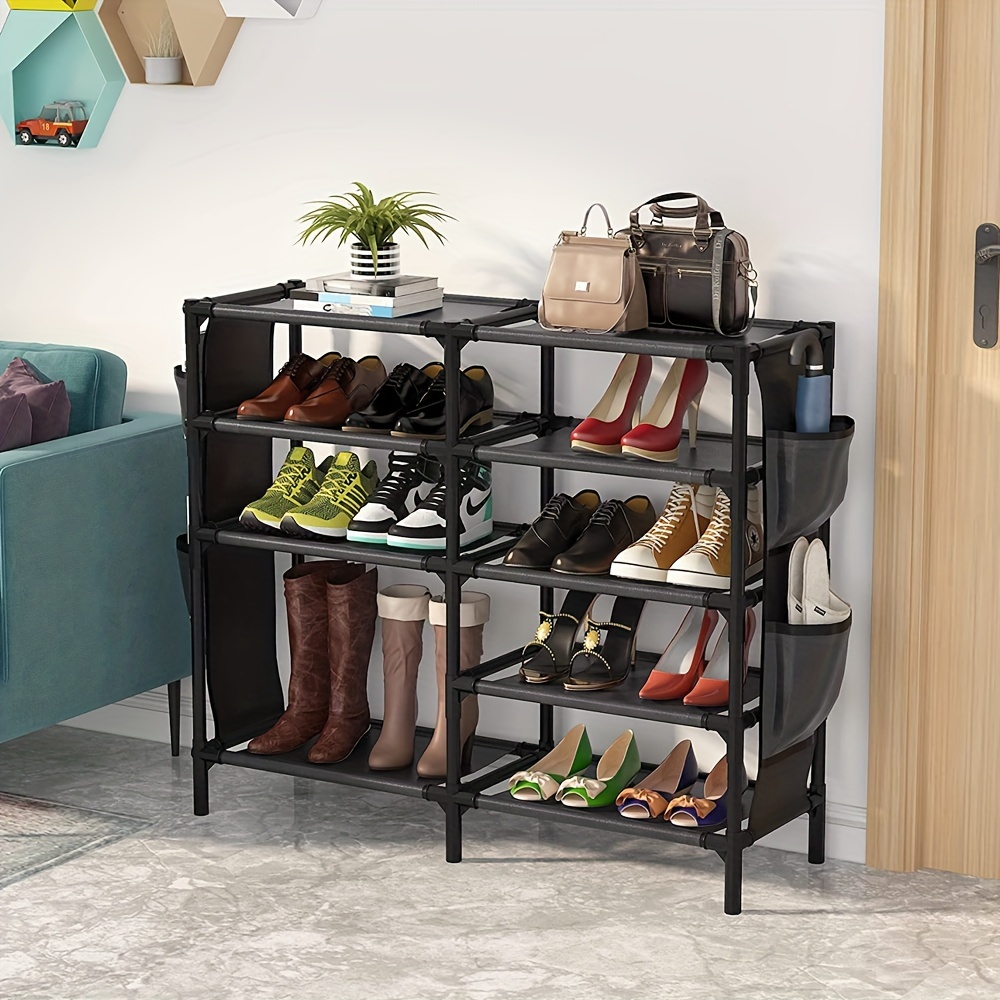 Shoe Rack with Pockets, 5-Tier Shoe Boots Organizer Freestanding Shoe Shelf for Entryway Bedroom