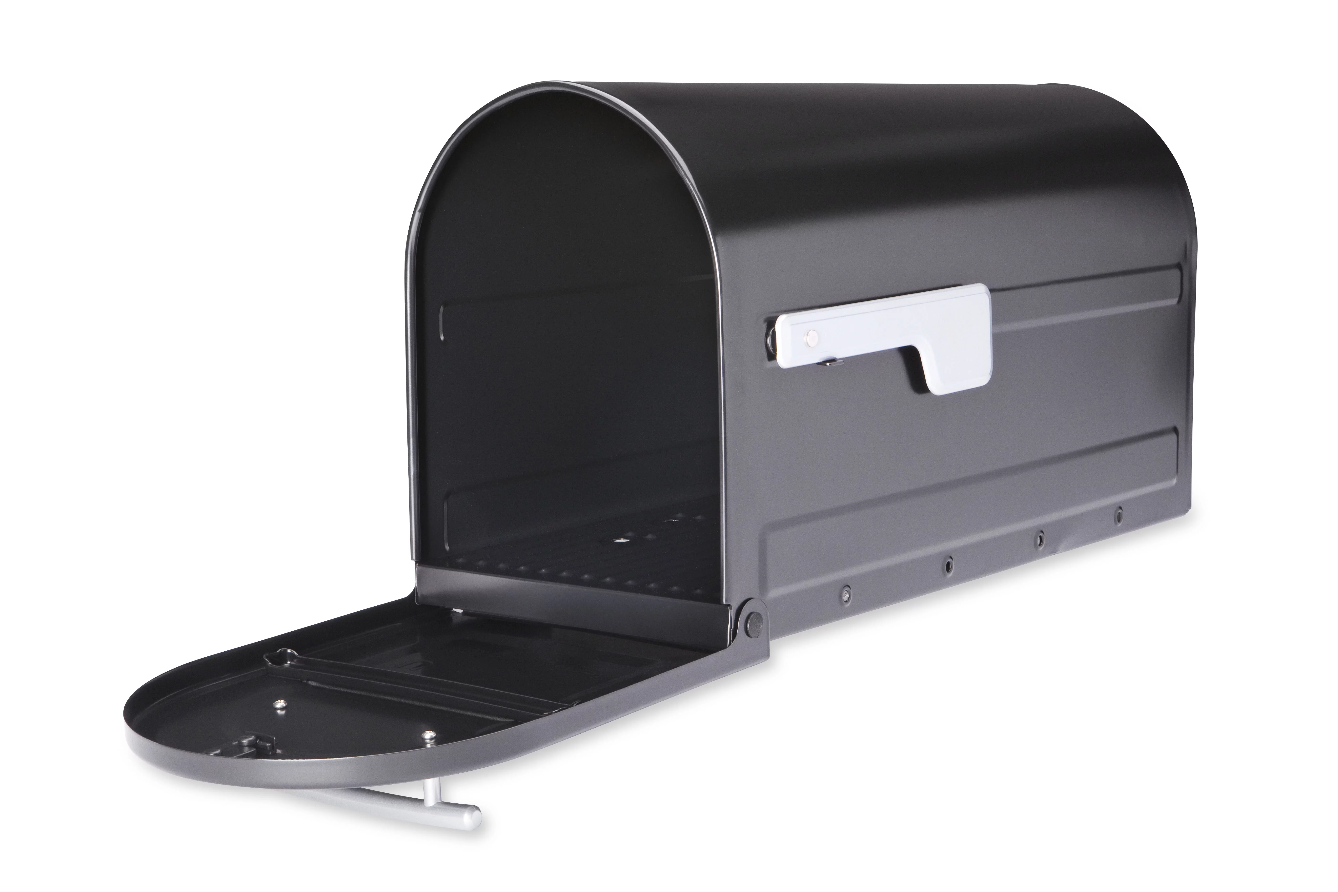 Architectural Mailboxes  Boulder Post Mount Mailbox with Premium Silver Handle & Flag - Black - Large