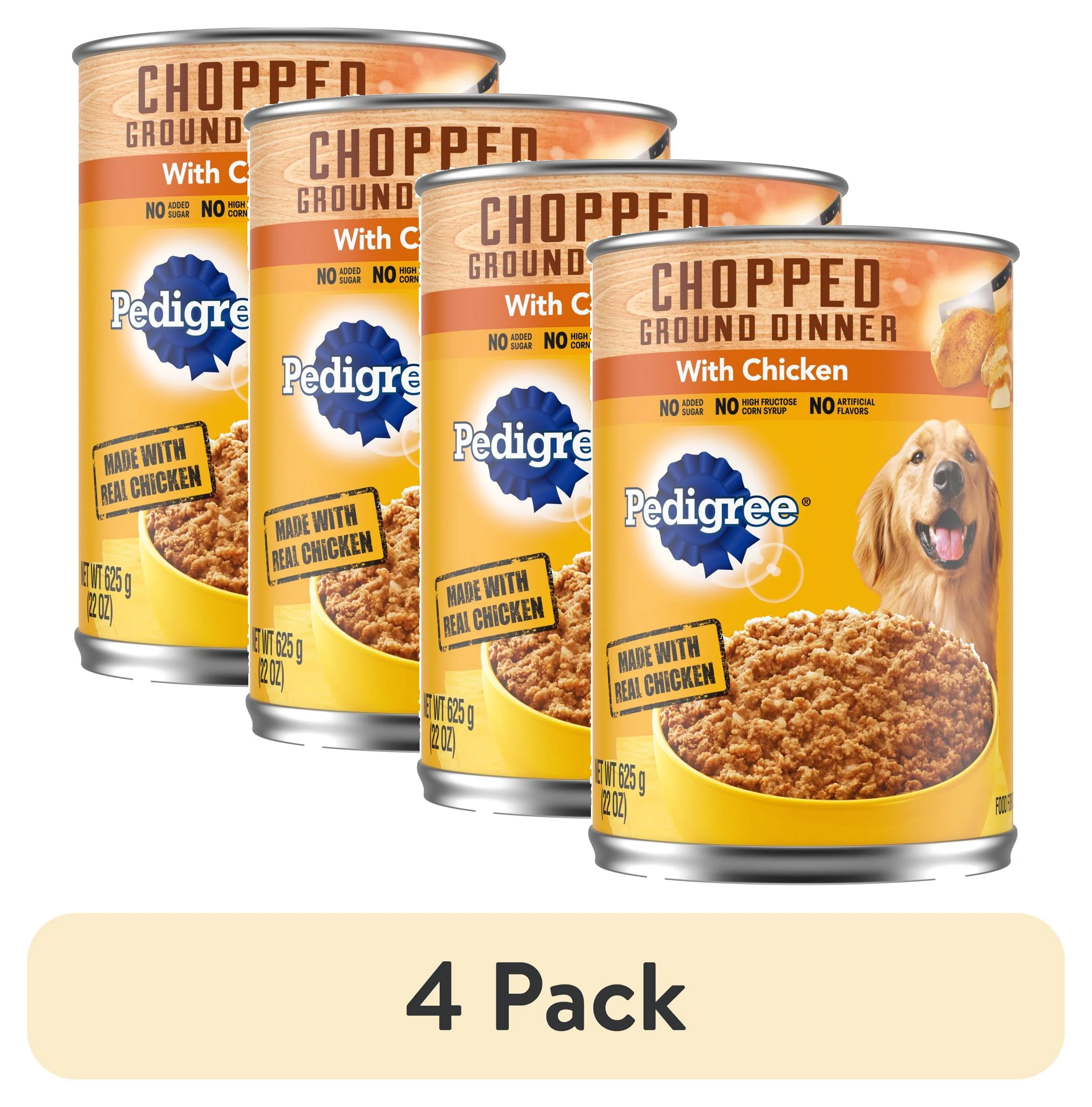 (4 pack) Pedigree Chopped Ground Dinner Chicken Wet Dog Food, 22 oz Can