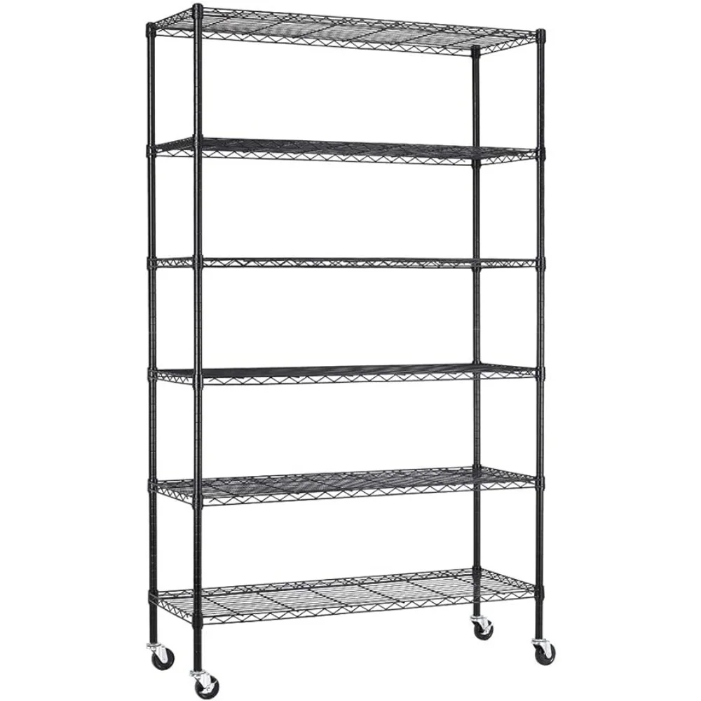 18x48x72 Inch Commercial Wire Shelving Unit with Wheels 6 Tier Heavy Duty Layer Rack Storage Metal Shelf Garage Organizer Wire Rack Shelving Adjustable Utility 2100 LBS Capacity with Casters,Black