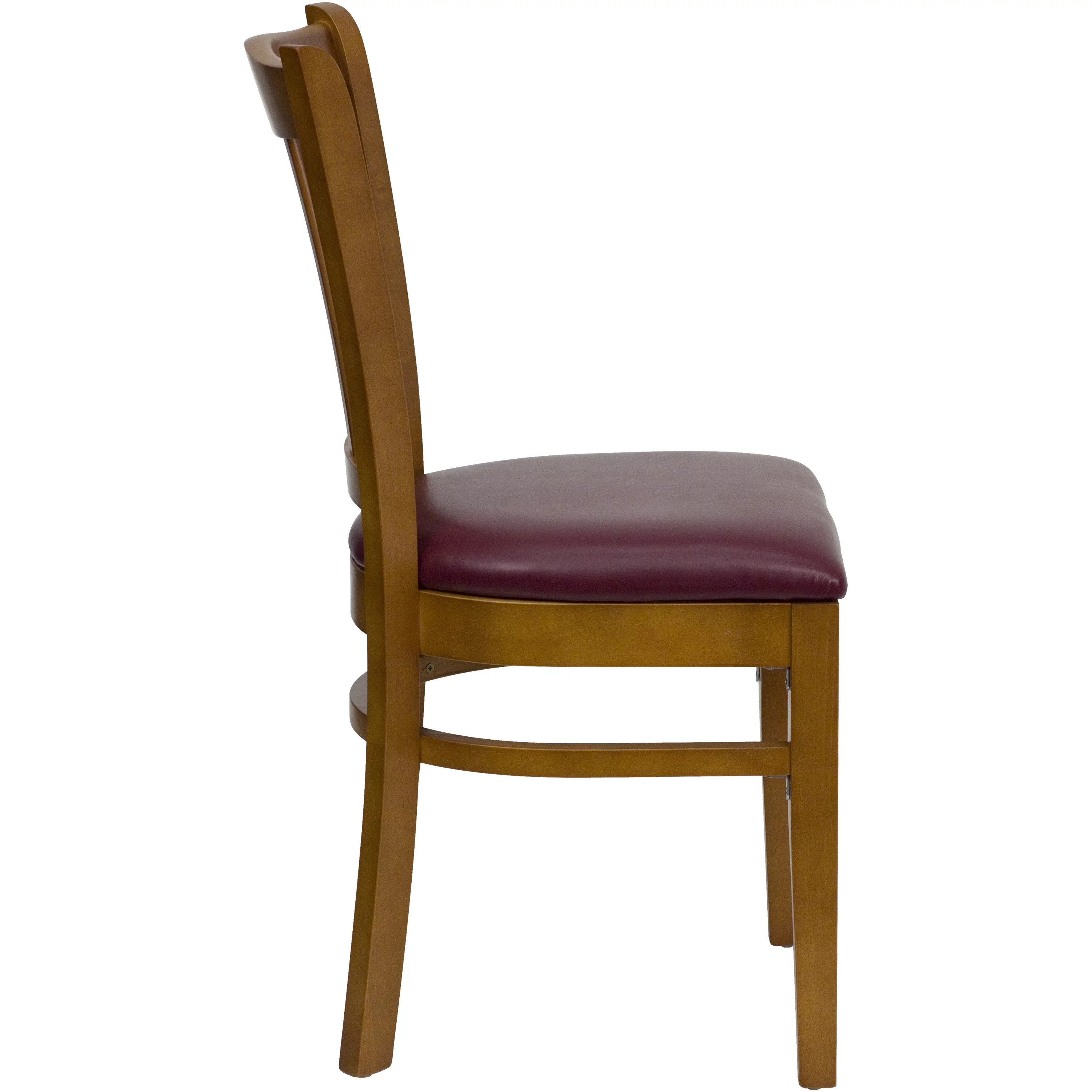 BizChair Vertical Slat Back Cherry Wood Restaurant Chair - Burgundy Vinyl Seat