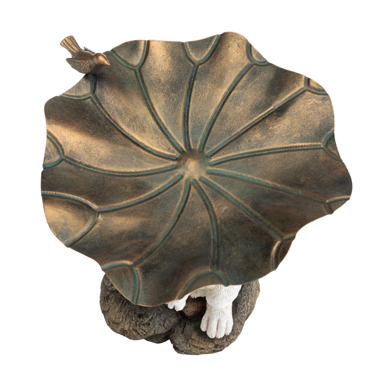 BUNNY WITH METAL LEAF BIRDBATH