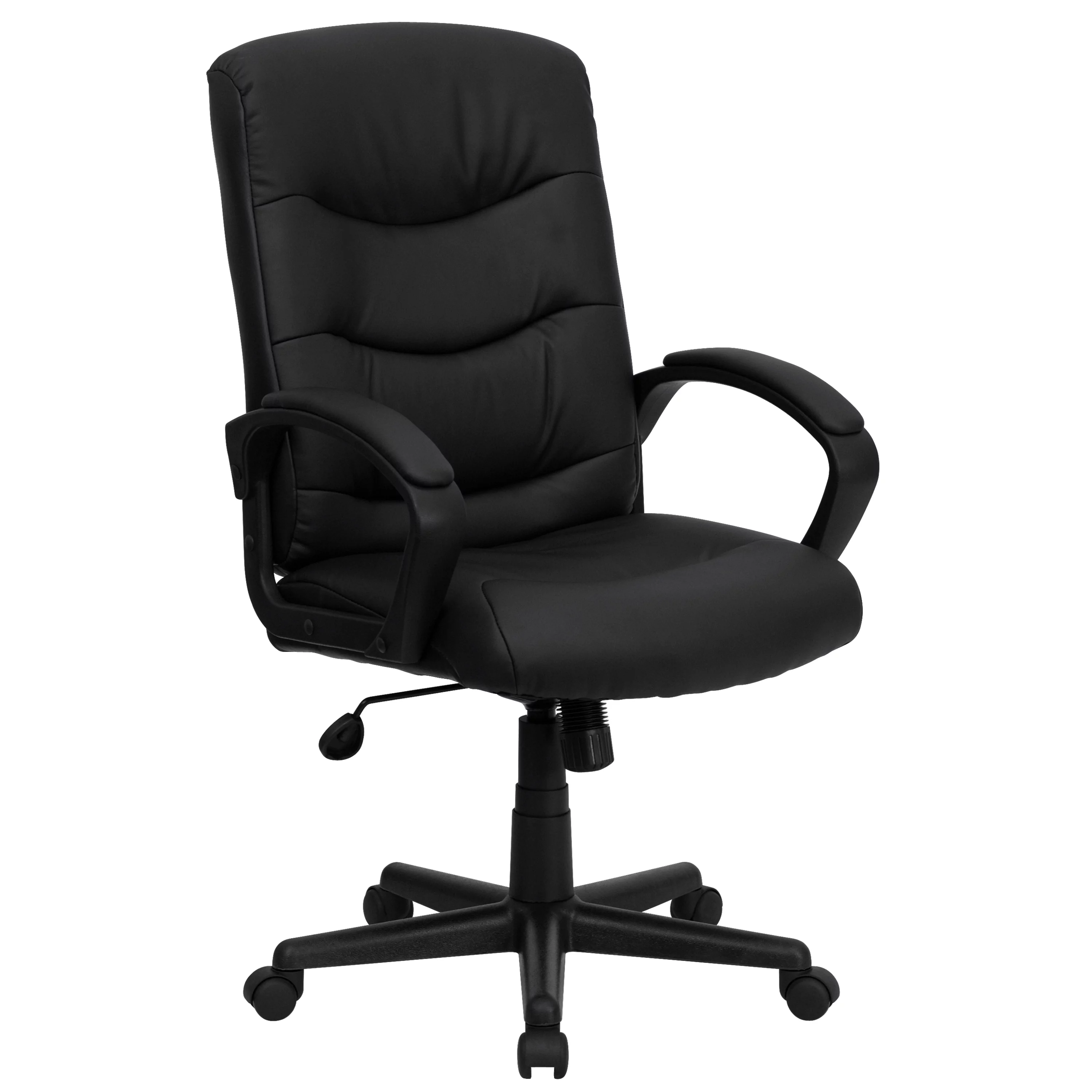 Emma + Oliver Mid-Back Black LeatherSoft Three Line Horizontal Stitch Swivel Office Chair