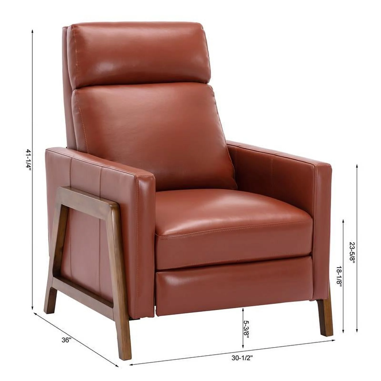 Bowery Hill Modern Leather Push Back Recliner in Caramel Finish
