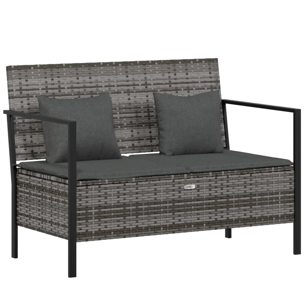 Aibecy 2-Seater Patio Bench with Cushions Gray Poly Rattan