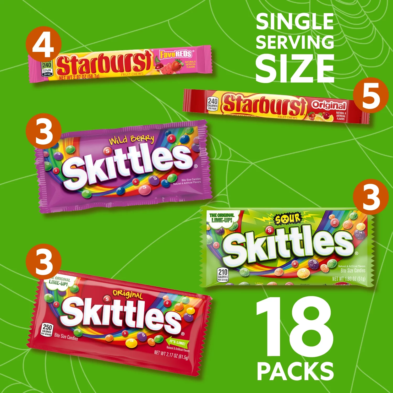 Mars Mixed Skittles & Starburst Chewy Variety Pack Halloween Candy, 18 Count Box