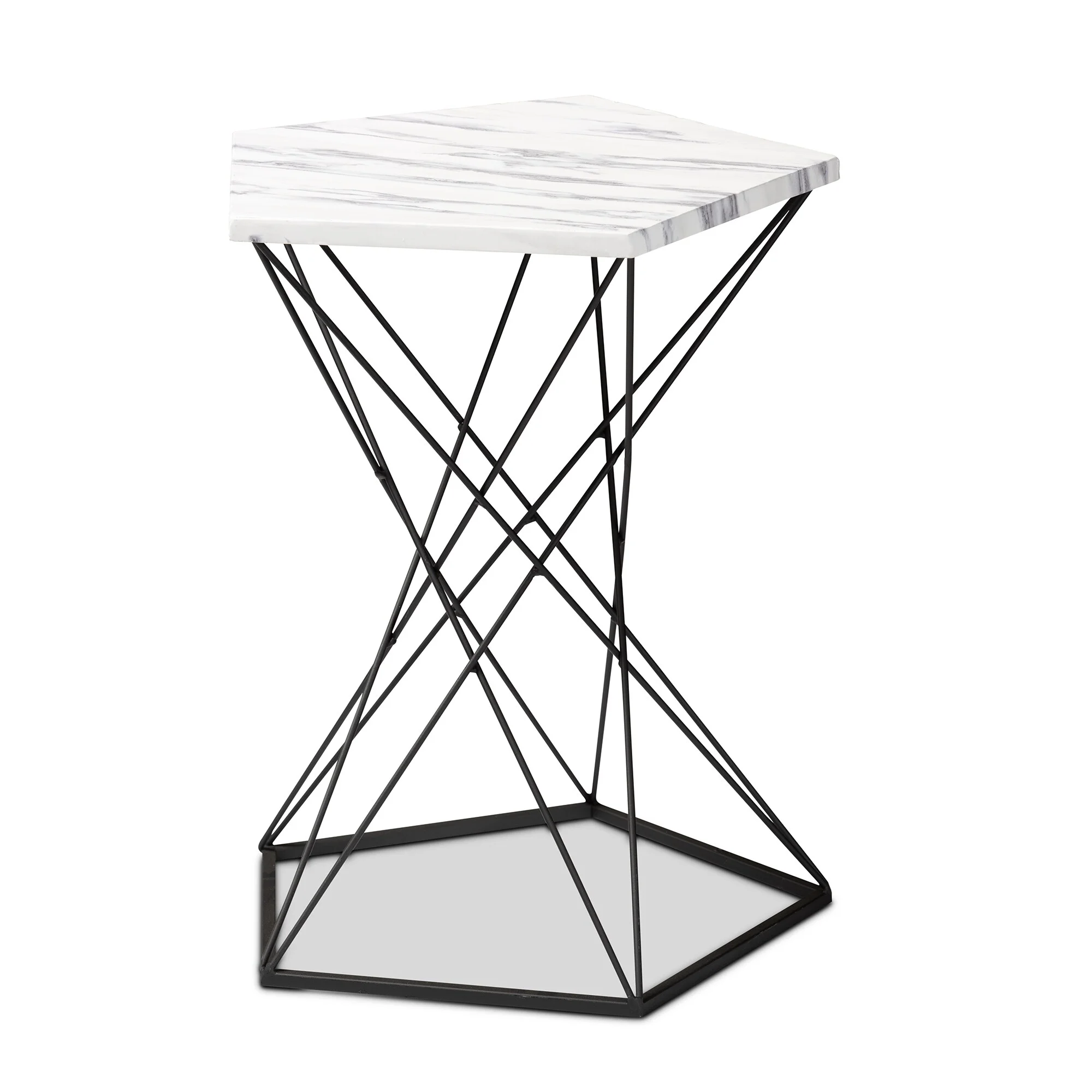 Baxton Studio Oberon Modern and Contemporary Metal End Table with Faux Marble Top
