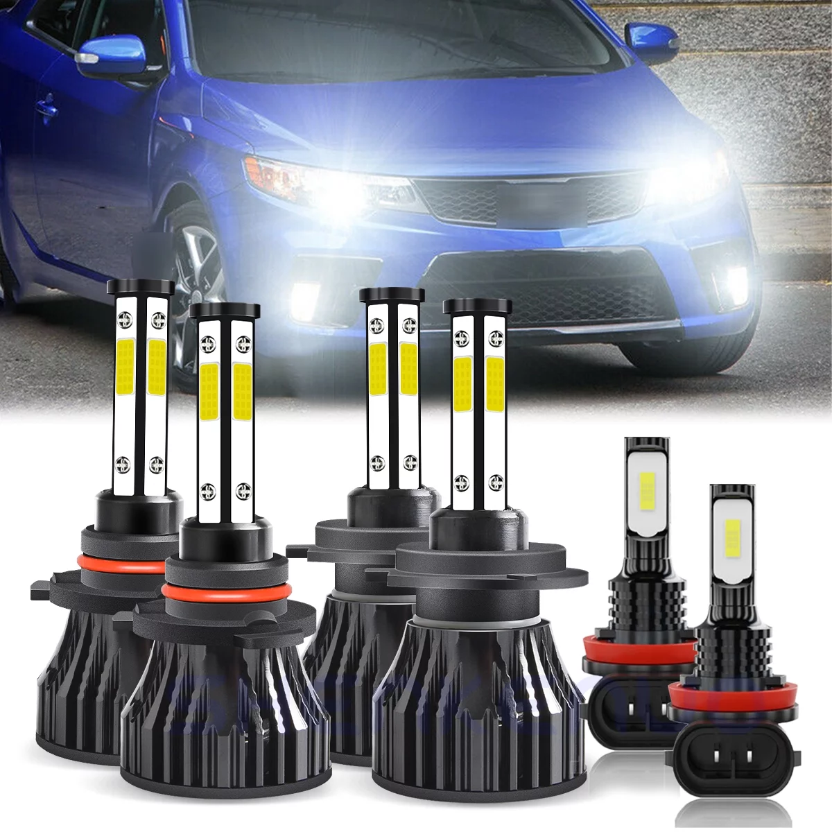 For 2017-2018 Kia Forte LED Headlight Bulbs 4-side 9005 H7 High Low Beam H11 Fog Lights 6x Bulbs Combo