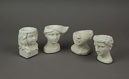 Things2Die4 Set of 4 Washed White Cement Indoor Outdoor Mini Head Planters