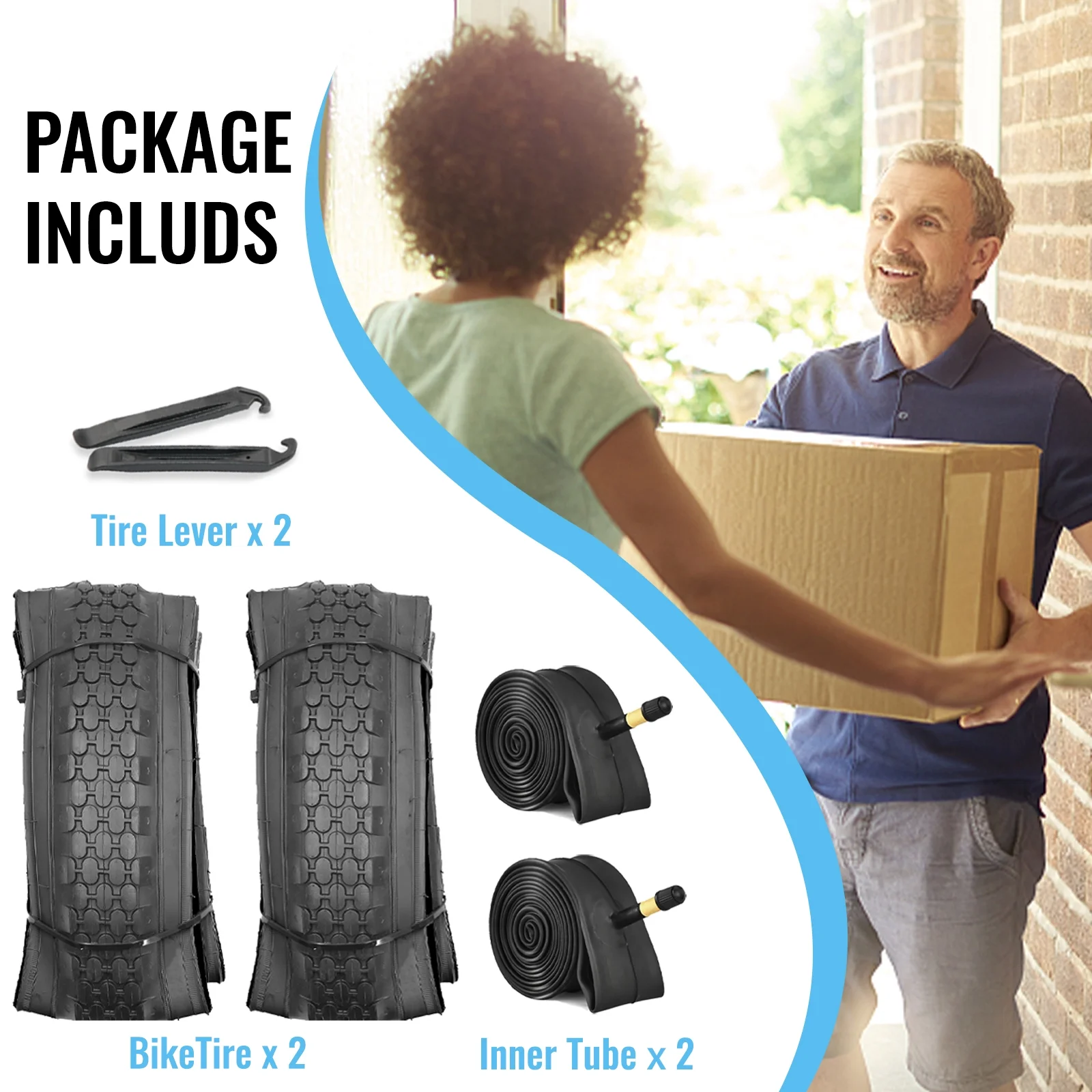 MOHEGIA Beach Cruiser Bike Tires Replacement Kit with 26 x 2.125 Inch Folding Bicycle Tires,Inner Tubes and Tire Levers (2 Packs)