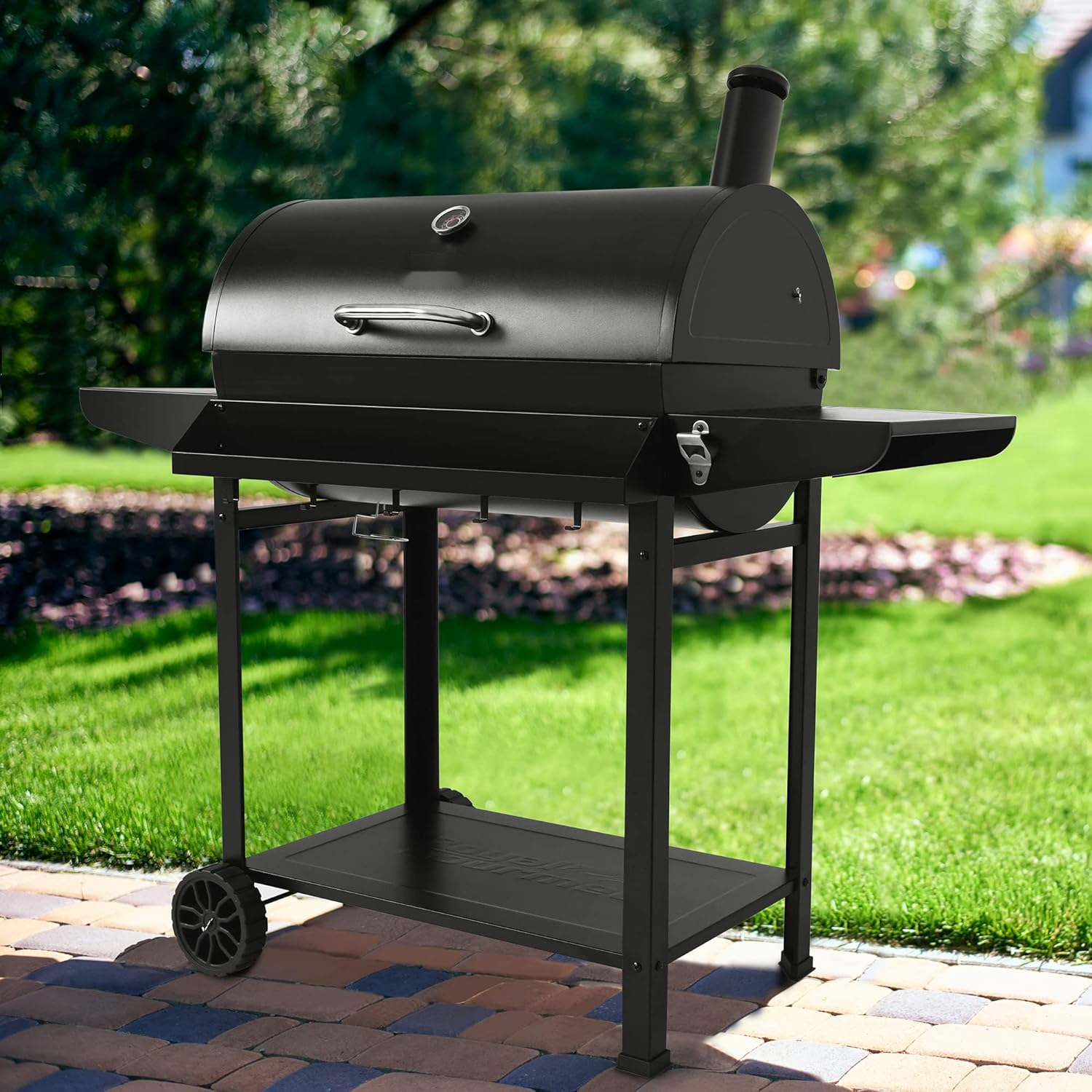 30 Inch Barrel Charcoal Grill with Front Storage Basket, Outdoor BBQ Grill with 627 sq. in. Cooking Area, Backyard Barbecue Cooking Party, Black