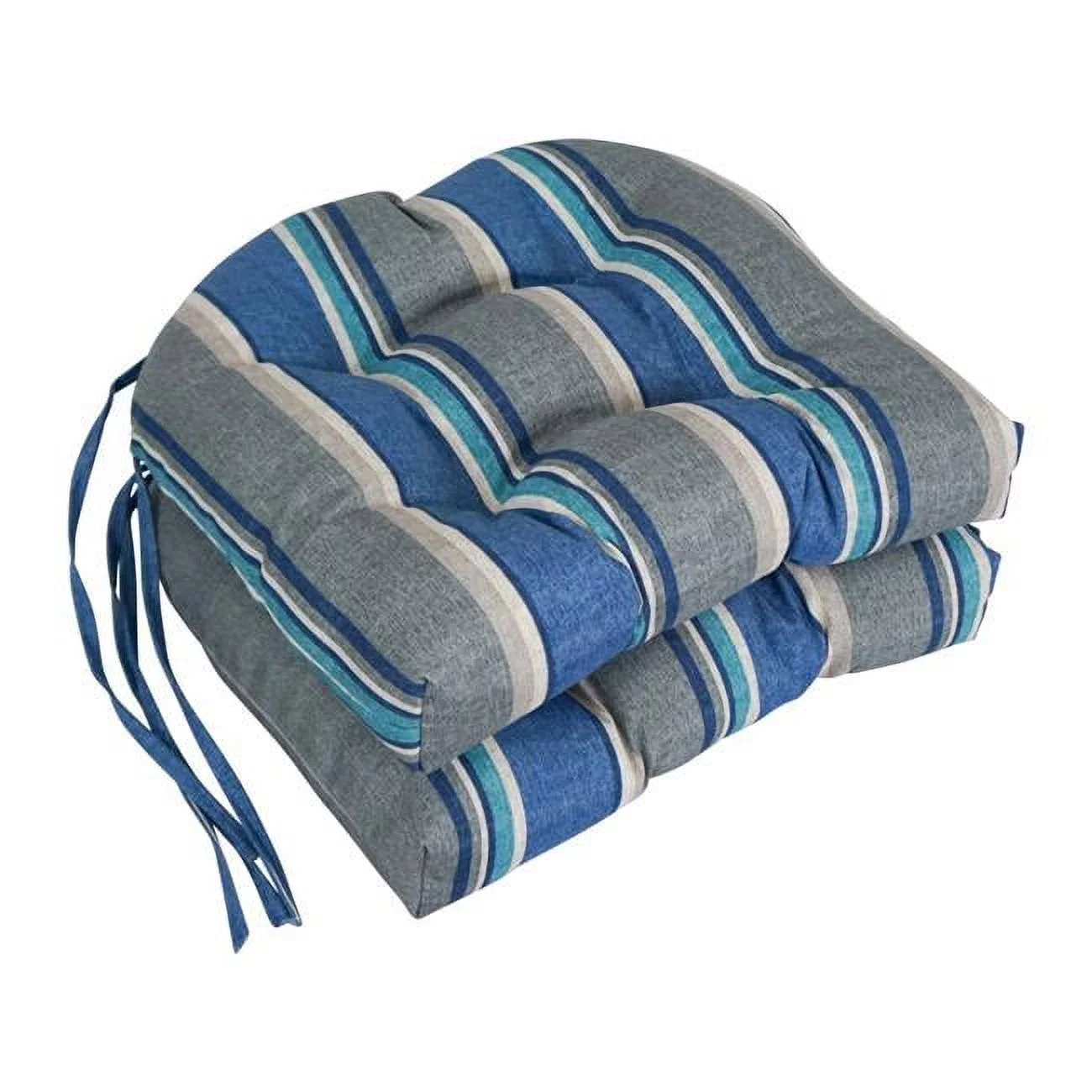Blazing Needles  16 in. Spun Polyester Patterned Outdoor U-Shaped Tufted Chair Cushions, Sovaro Denim - Set of 2