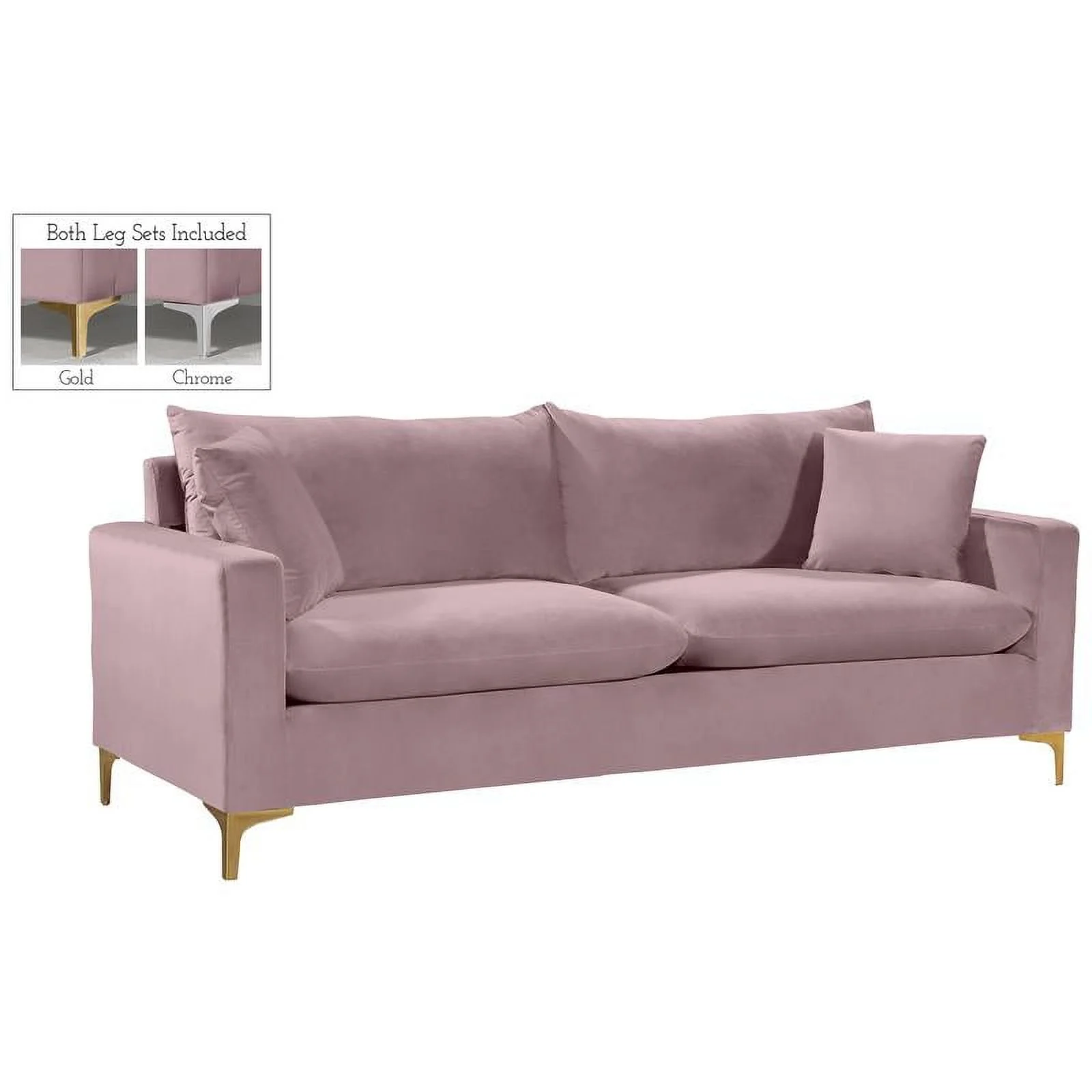 Home Square 3-Piece Set with Velvet Accent Chair Sofa and Loveseat in Pink