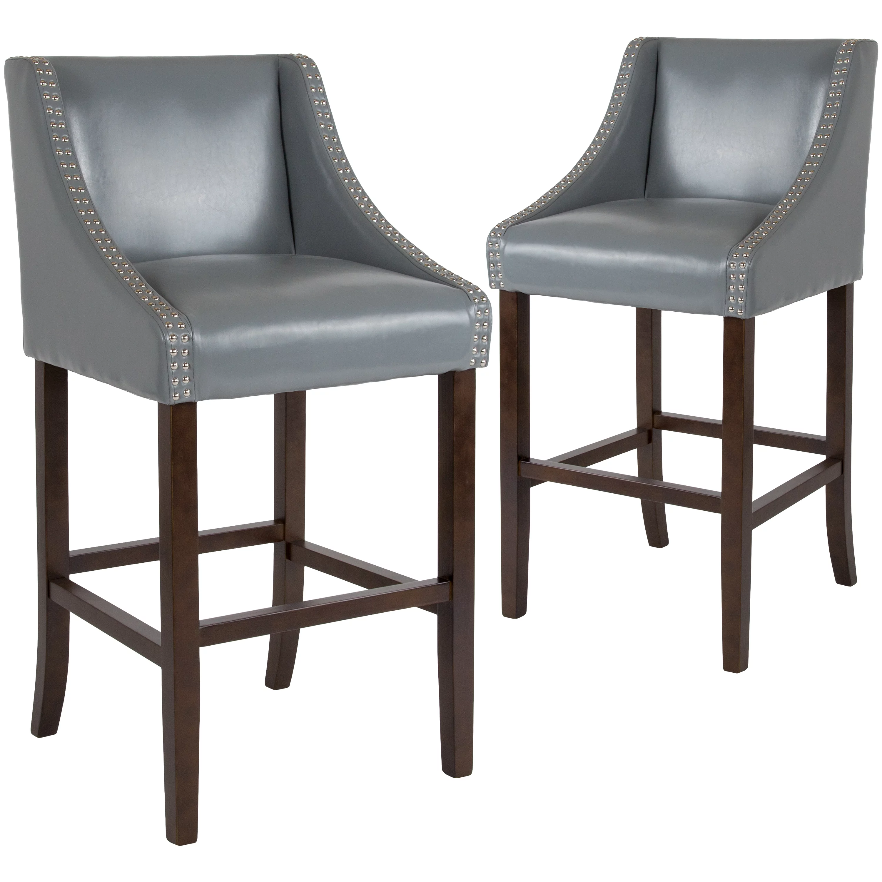 Flash Furniture Carmel Transitional Faux Leather Barstool, Light Gray, Set of 2