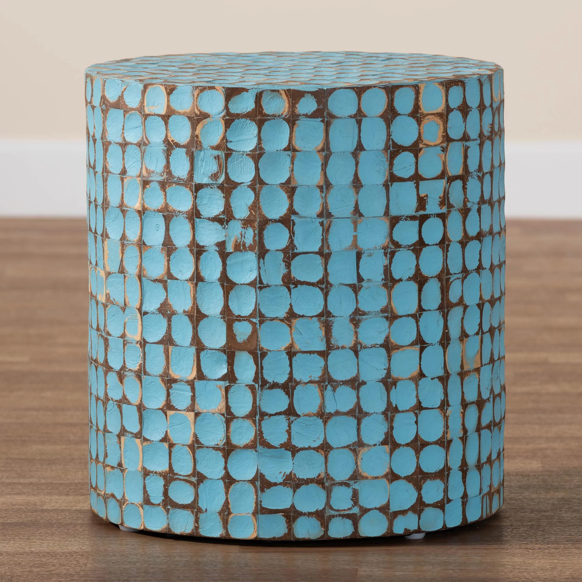 bali & pari Juliette Boho End Table, Round , Sky Blue