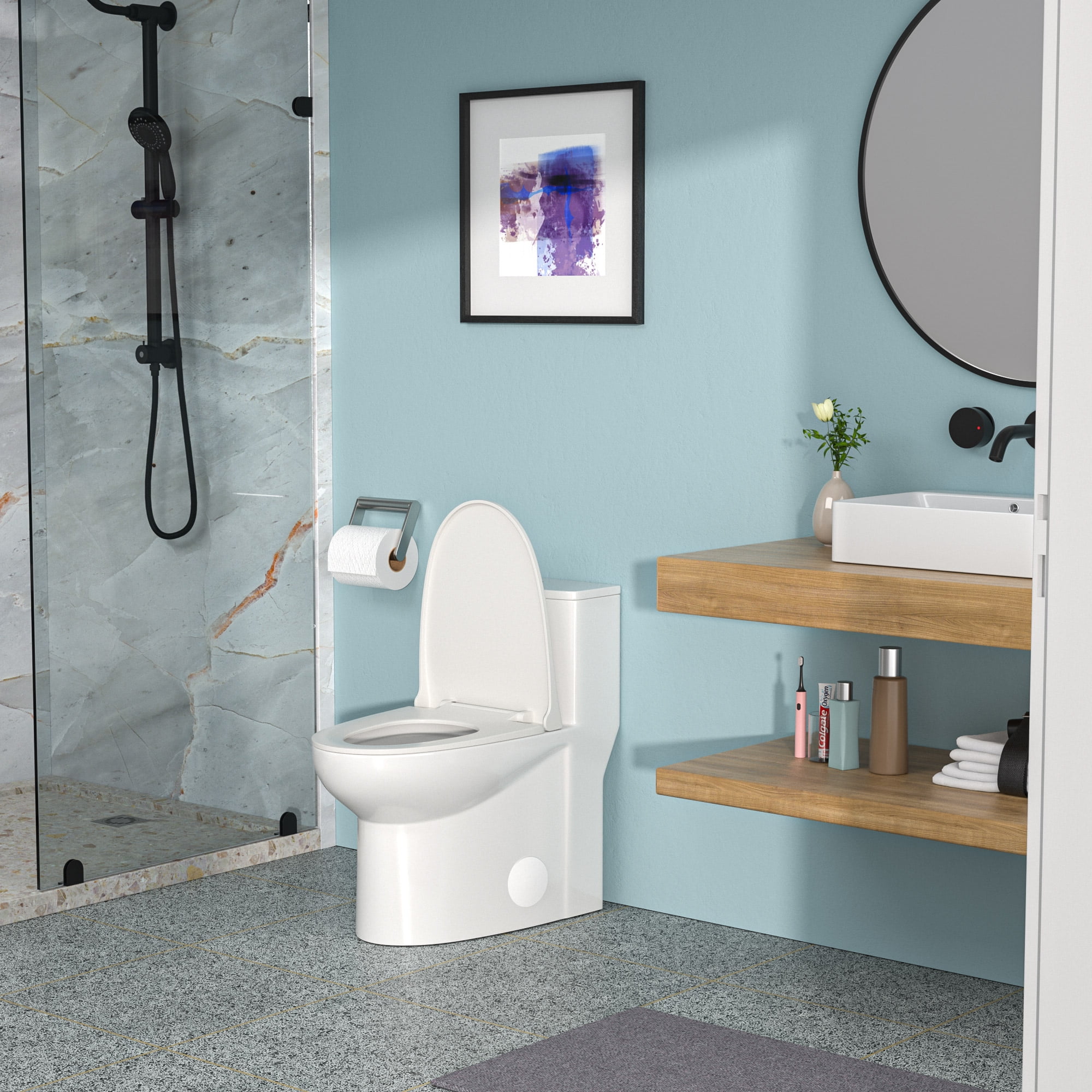 Boyel Living 12 inch One Piece 1.6/1.1 GPF Dual Flush Elongated Toilet , Soft-close Seat Included(White)