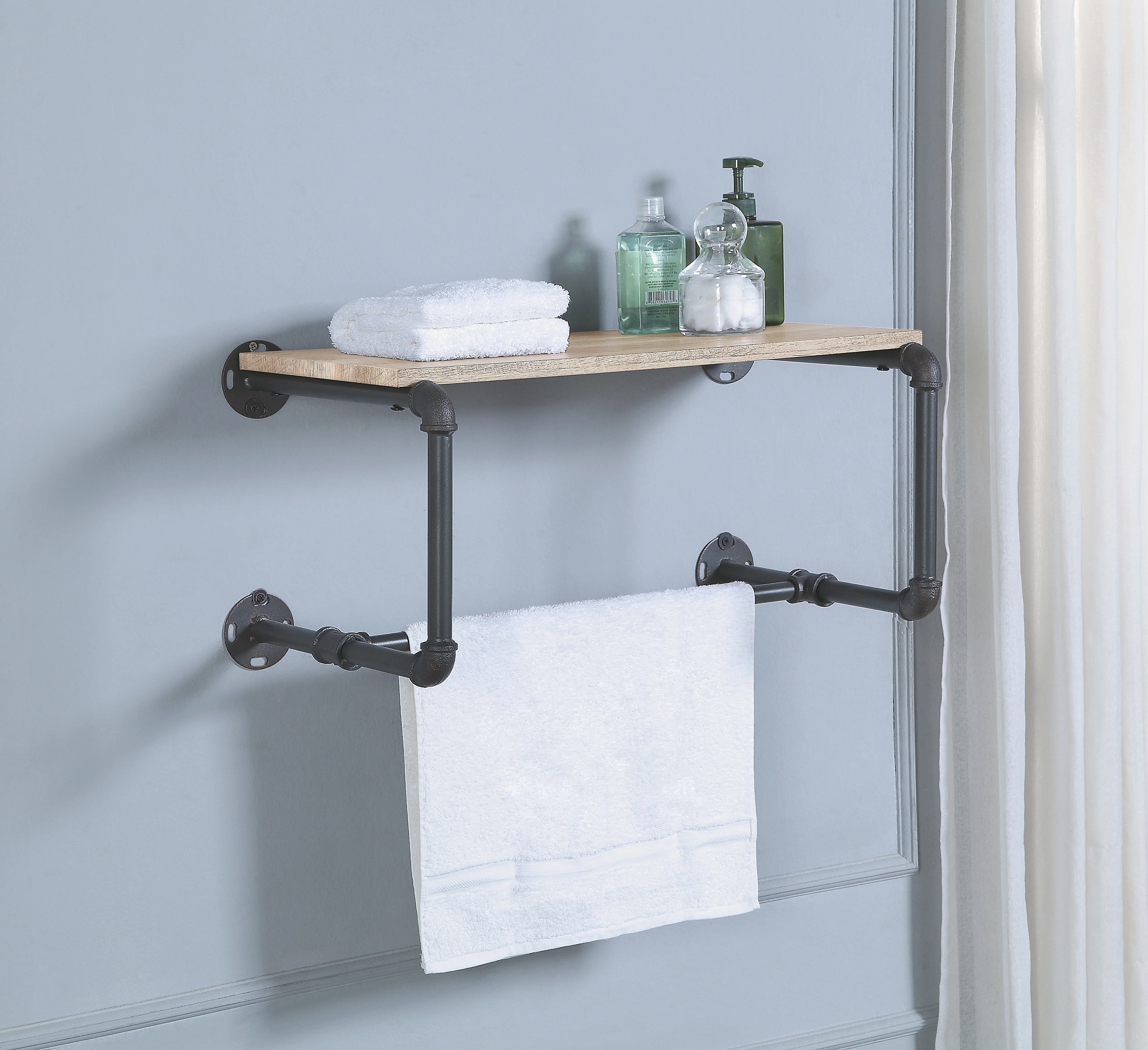 Brantley Wall Rack in Oak & Sandy Gray Finish | 10.0 | Organize in Style