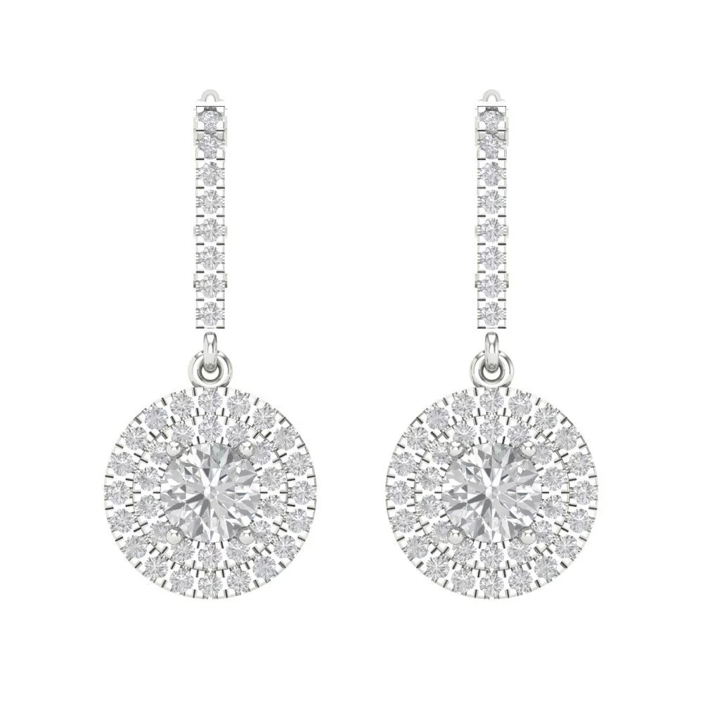 White Gold Halo Stud Earrings - 2.04 Ct Brilliant Round Cut Drop Dangle Simulated Diamond 14K, Earrings Lever Back